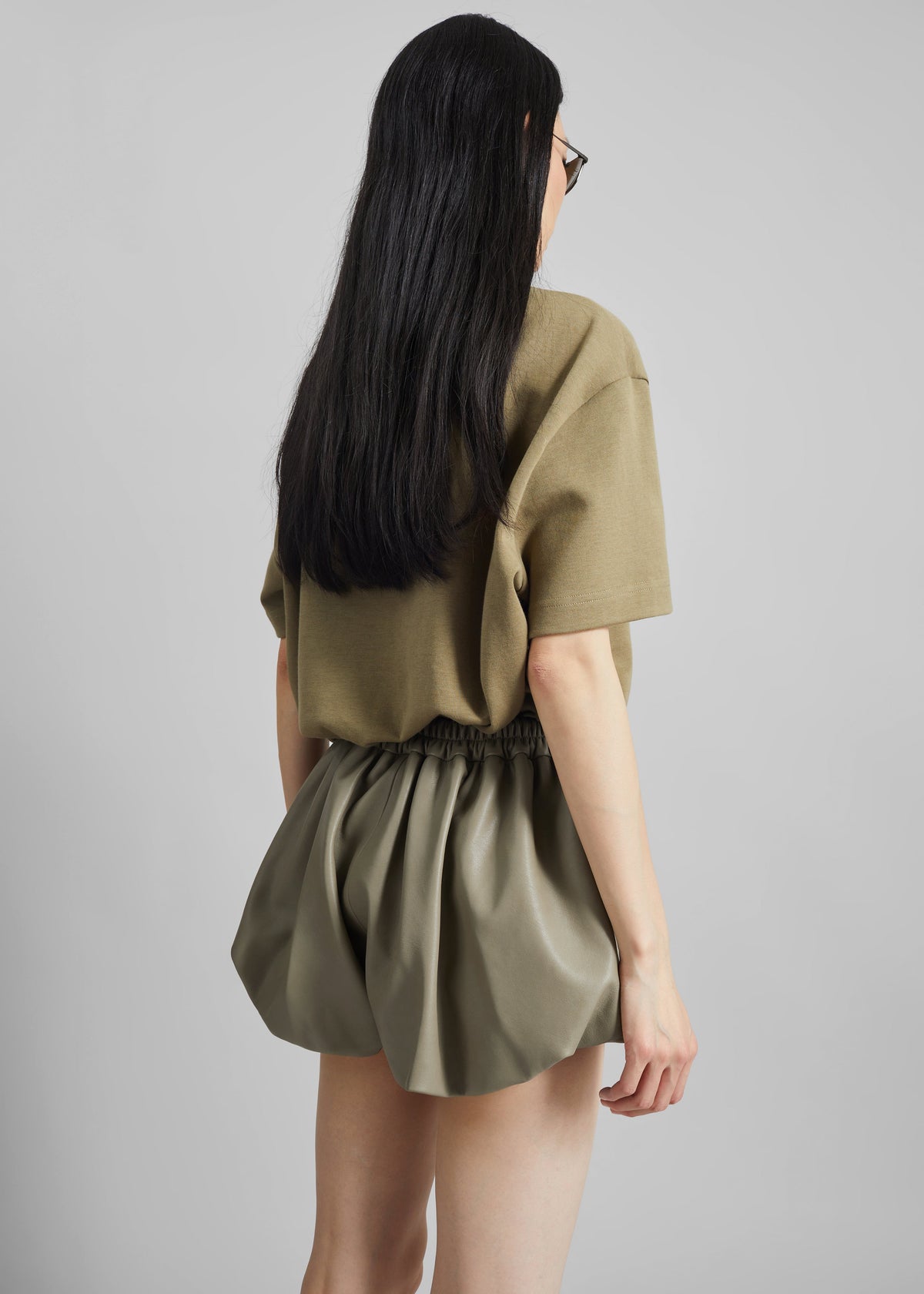 Alina Faux Leather Bubble Hem Shorts - Sage – view 6 of 7