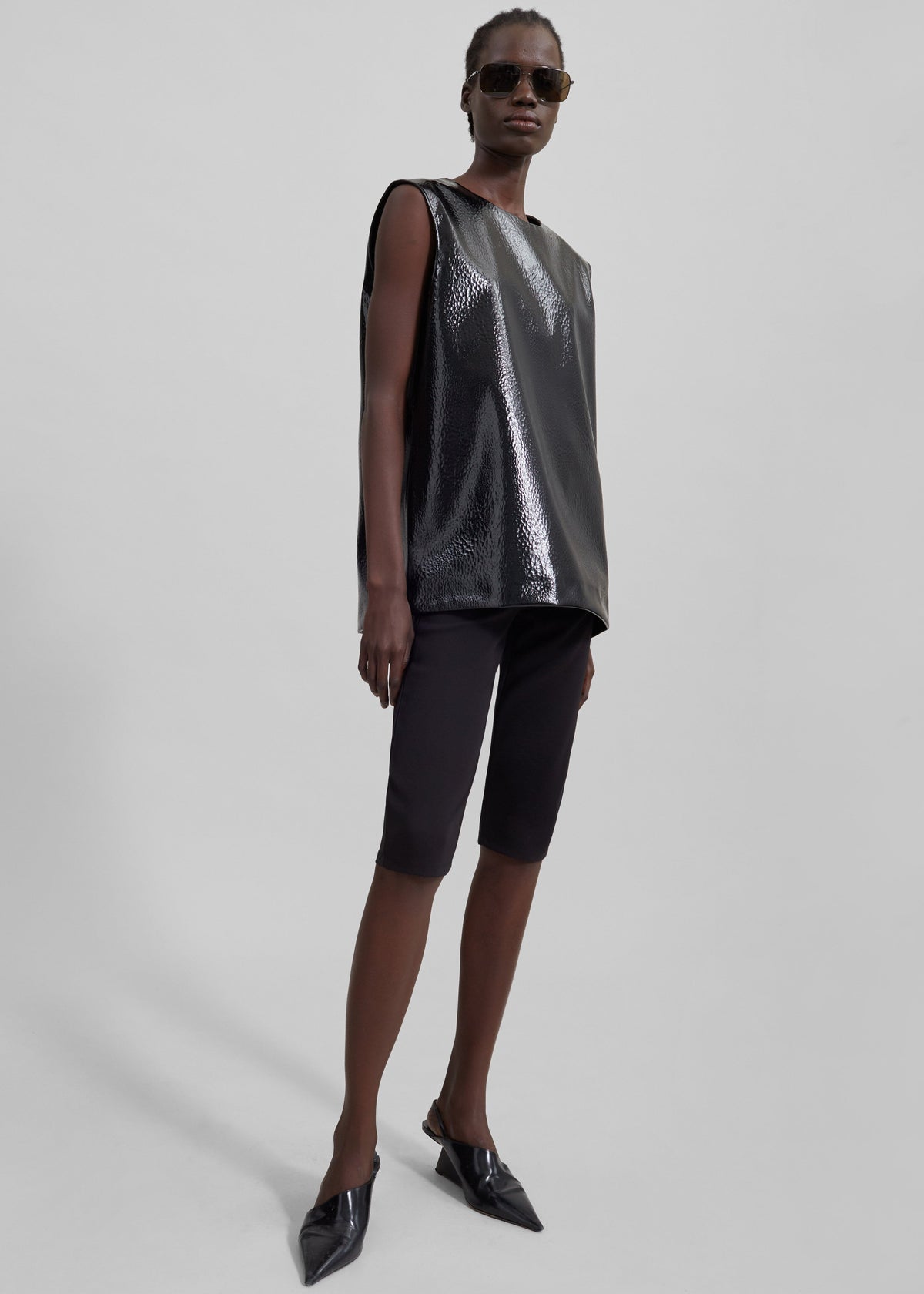 Amaris Crackled Faux Leather Tank Top - Black – view 3 of 10