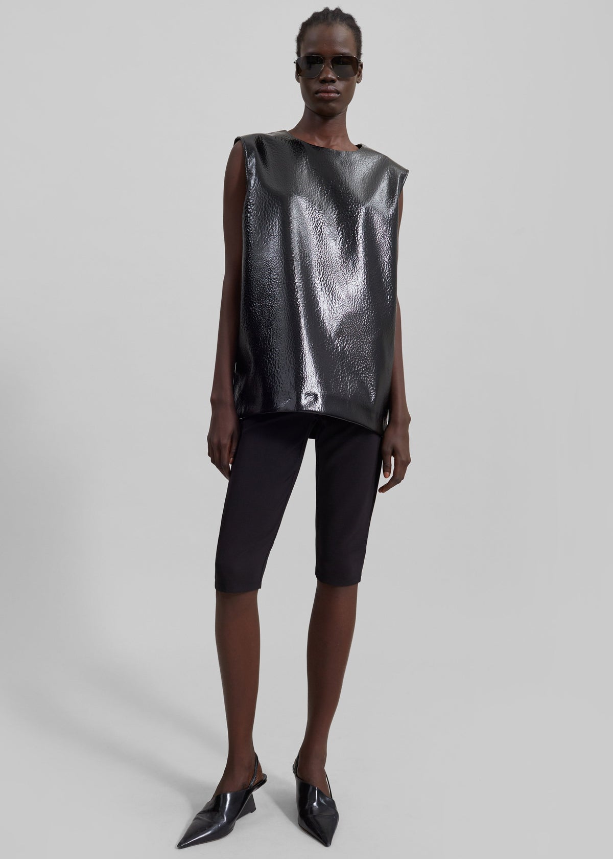 Amaris Crackled Faux Leather Tank Top - Black – view 6 of 10