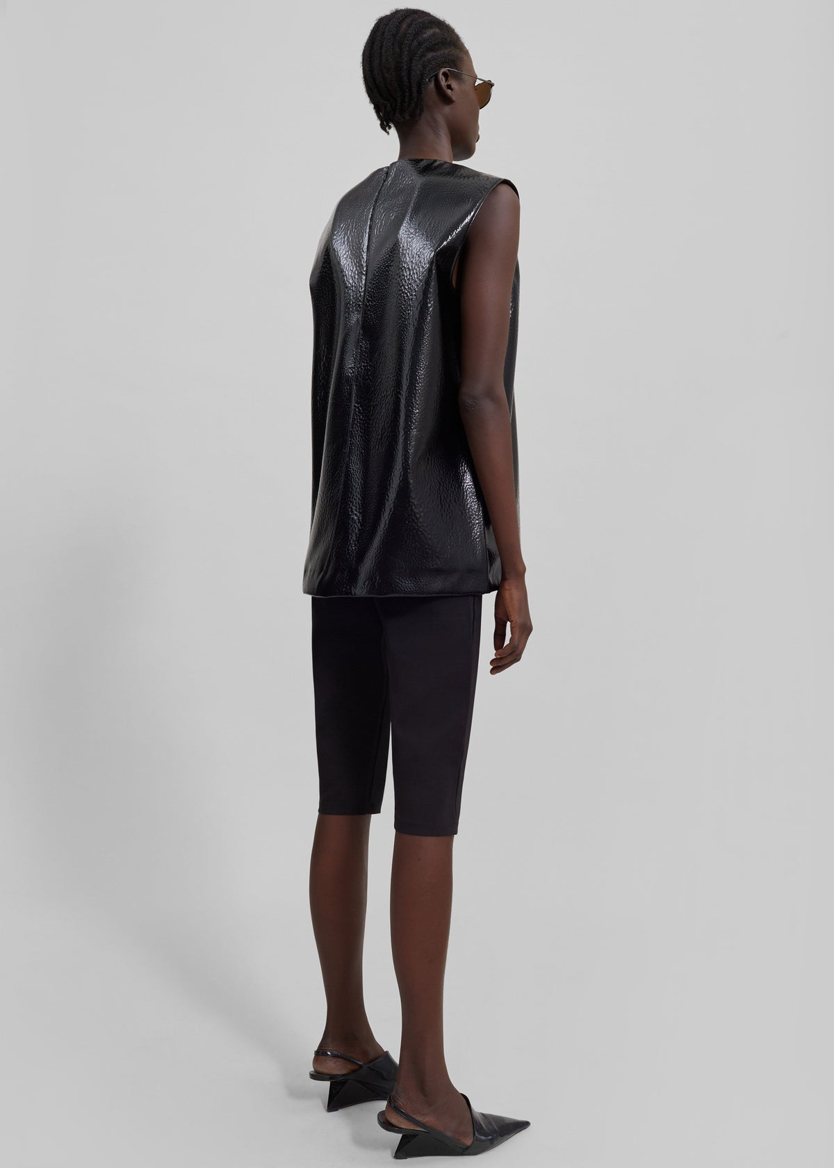 Amaris Crackled Faux Leather Tank Top - Black – view 9 of 10