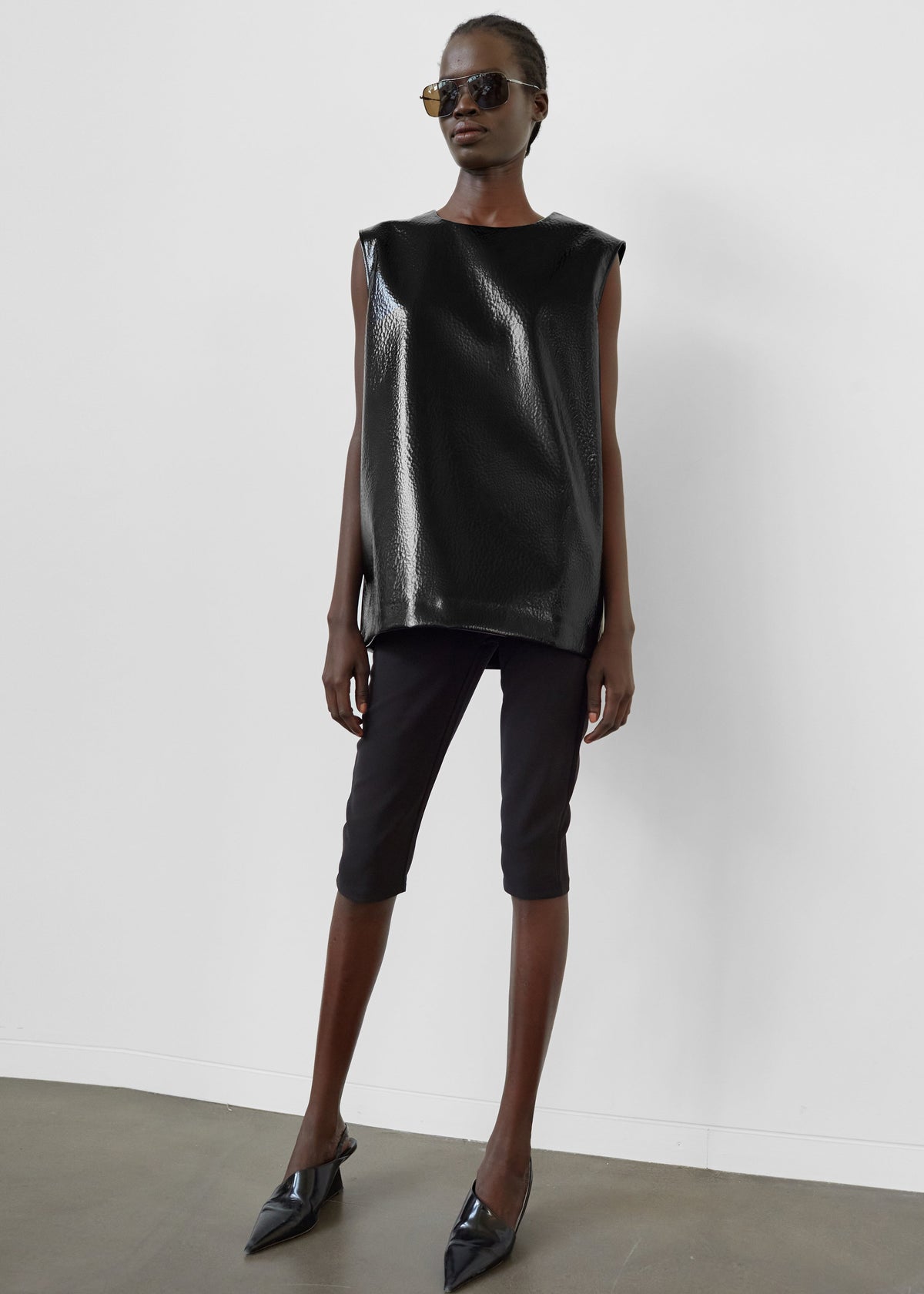 Amaris Crackled Faux Leather Tank Top - Black – view 5 of 10