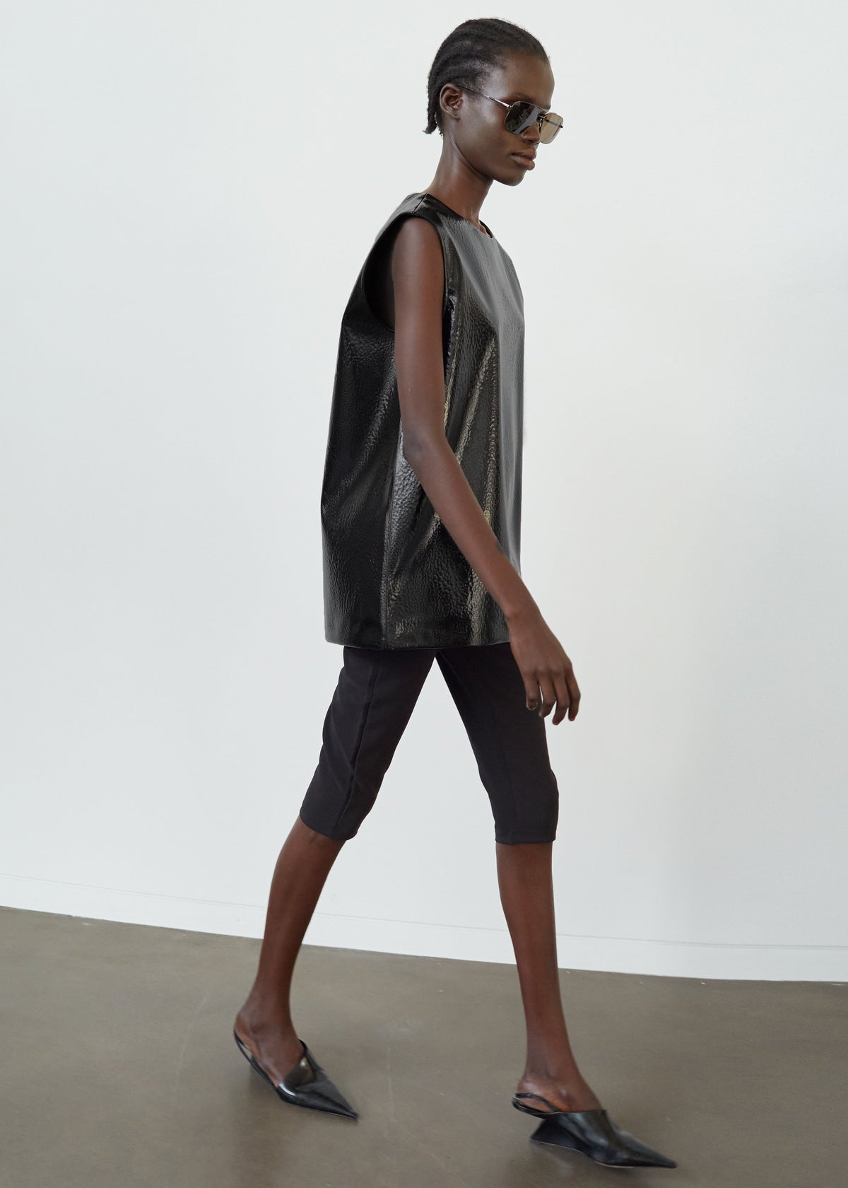 Amaris Crackled Faux Leather Tank Top - Black – view 1 of 10