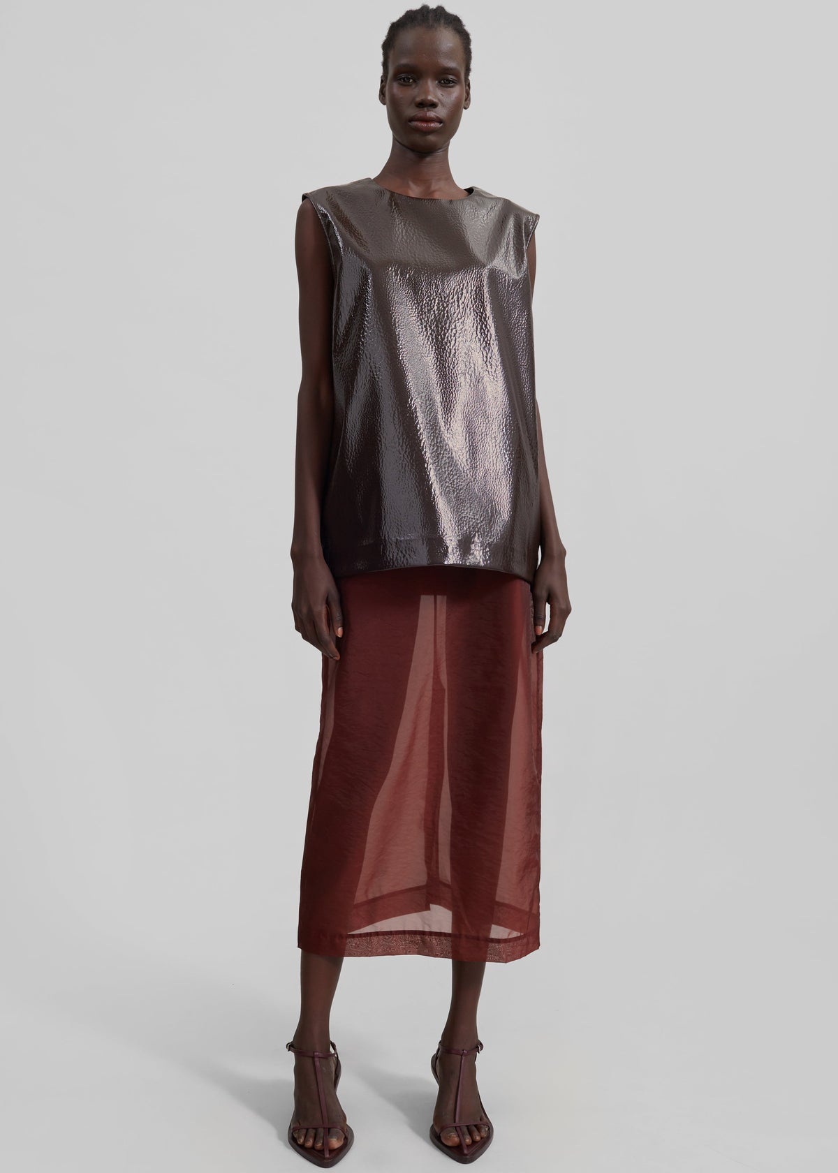 Amaris Crackled Faux Leather Tank Top - Brown – view 3 of 8