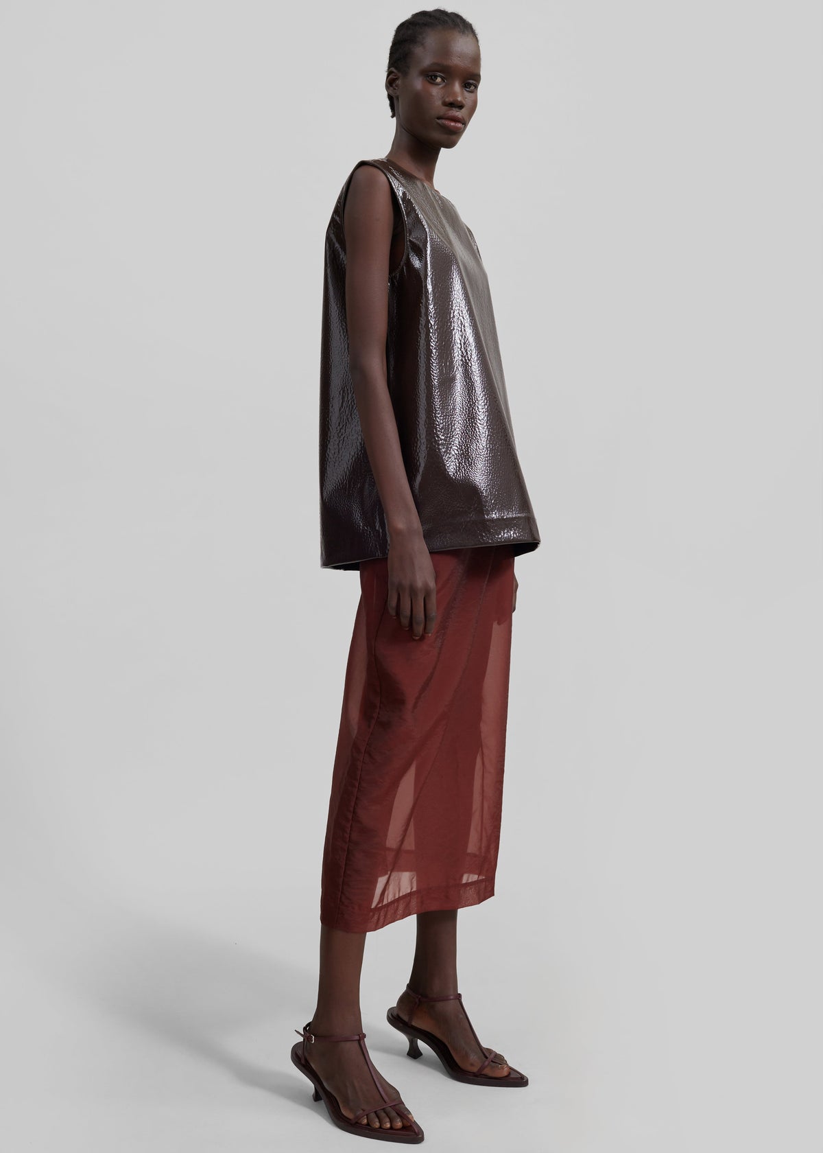 Amaris Crackled Faux Leather Tank Top - Brown – view 1 of 8
