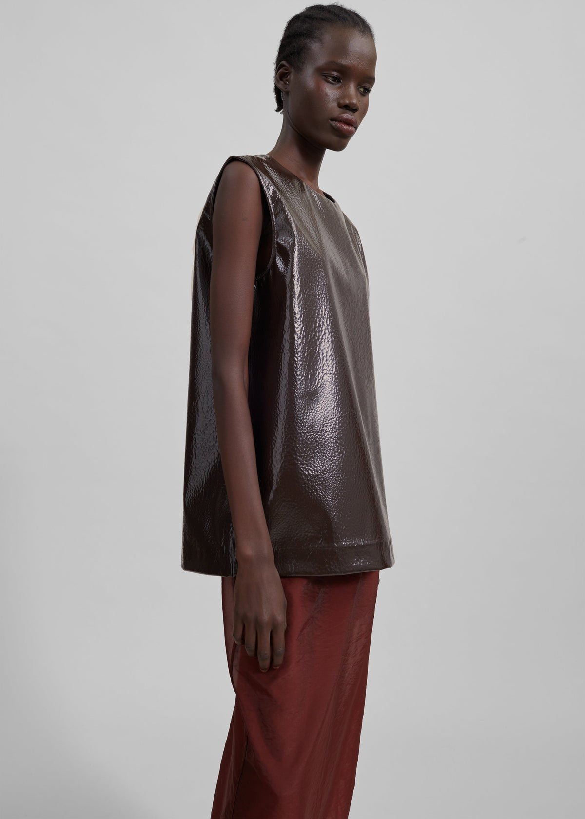 Amaris Crackled Faux Leather Tank Top - Brown – view 2 of 8