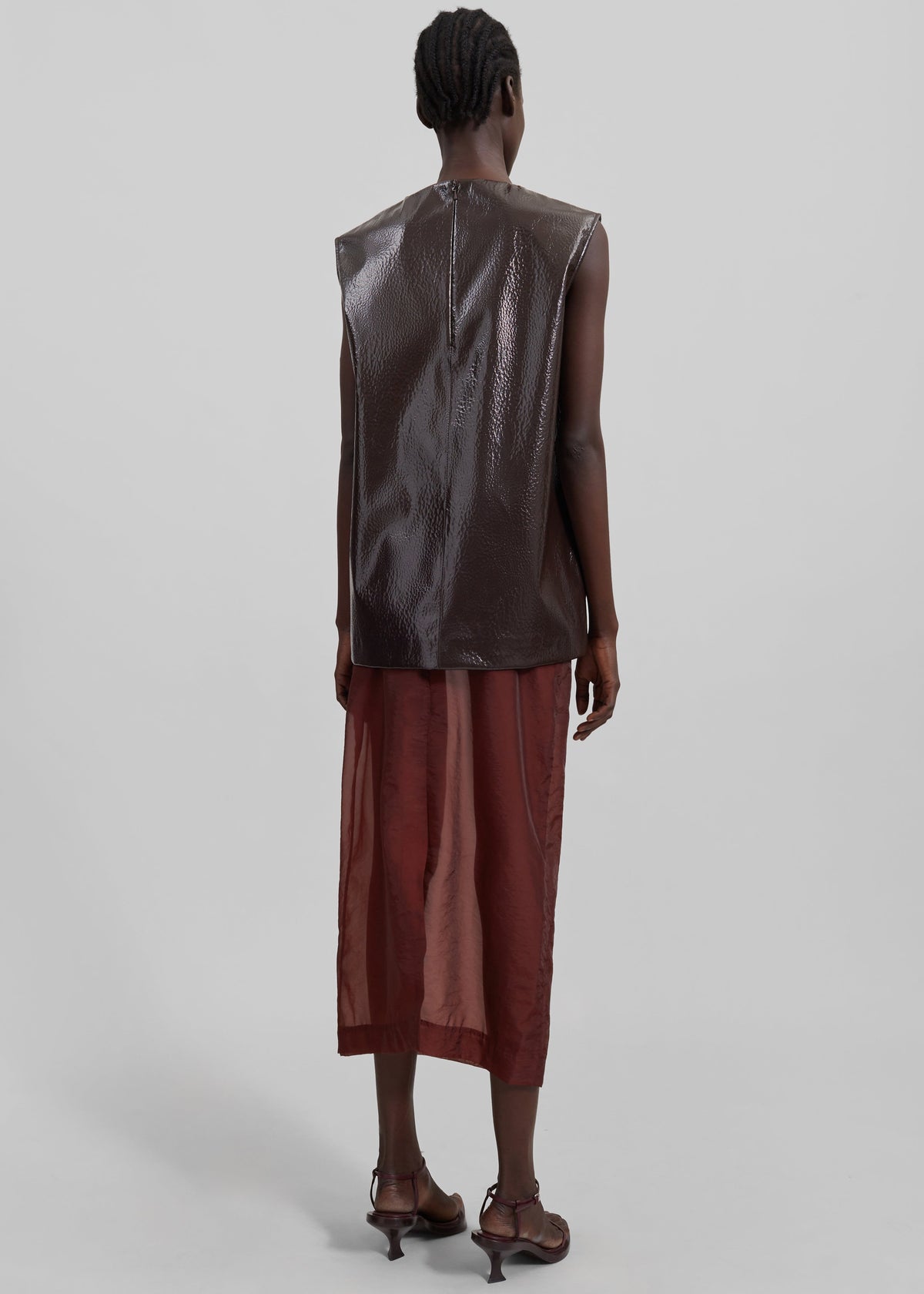 Amaris Crackled Faux Leather Tank Top - Brown – view 7 of 8
