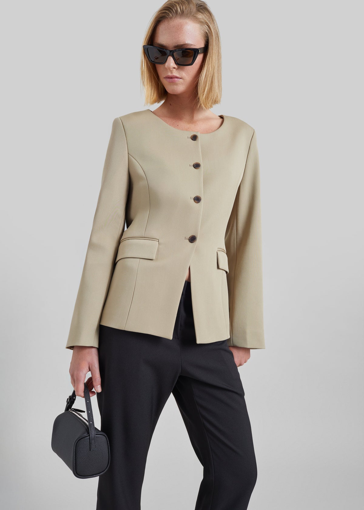 Amboise Collarless Blazer - Beige – view 4 of 7