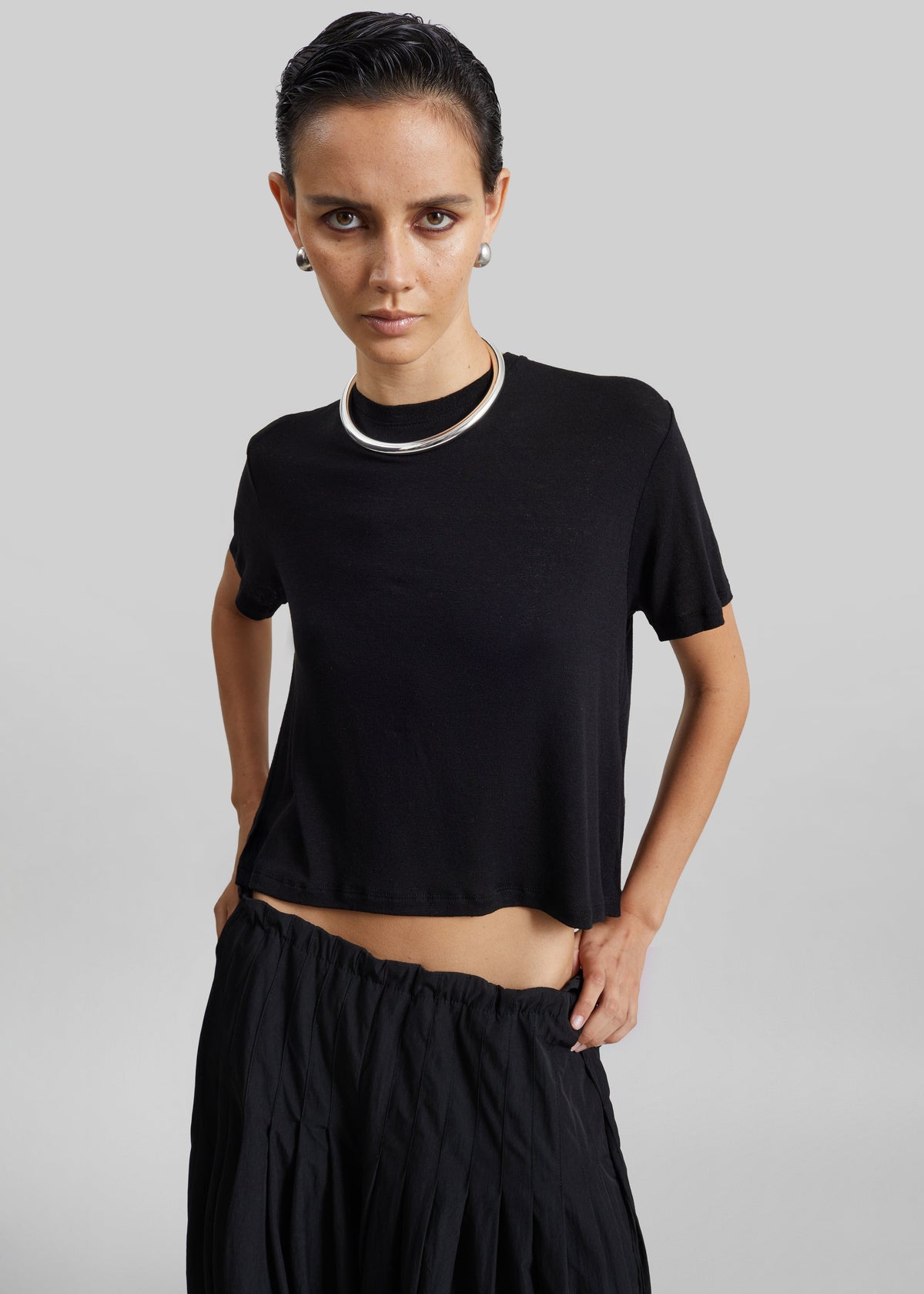 Andria Cropped Knit Top - Black – view 3 of 6