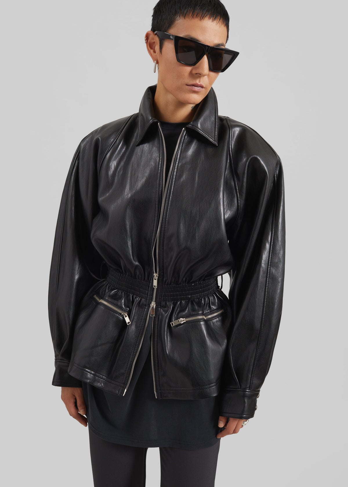 Annette Faux Leather Peplum Jacket - Black – view 7 of 10