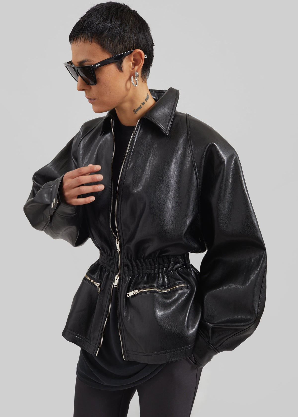 Annette Faux Leather Peplum Jacket - Black – view 1 of 10