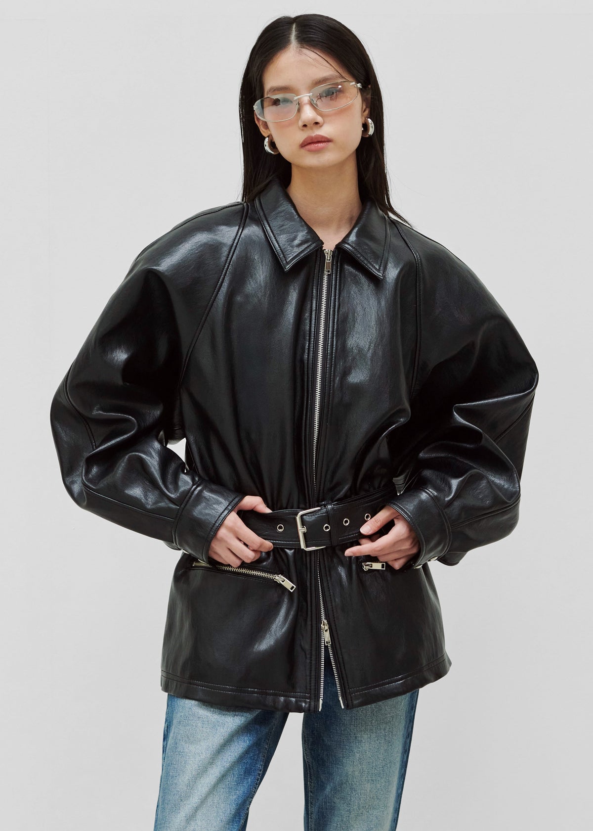 Annette Faux Leather Peplum Jacket - Black – view 8 of 10