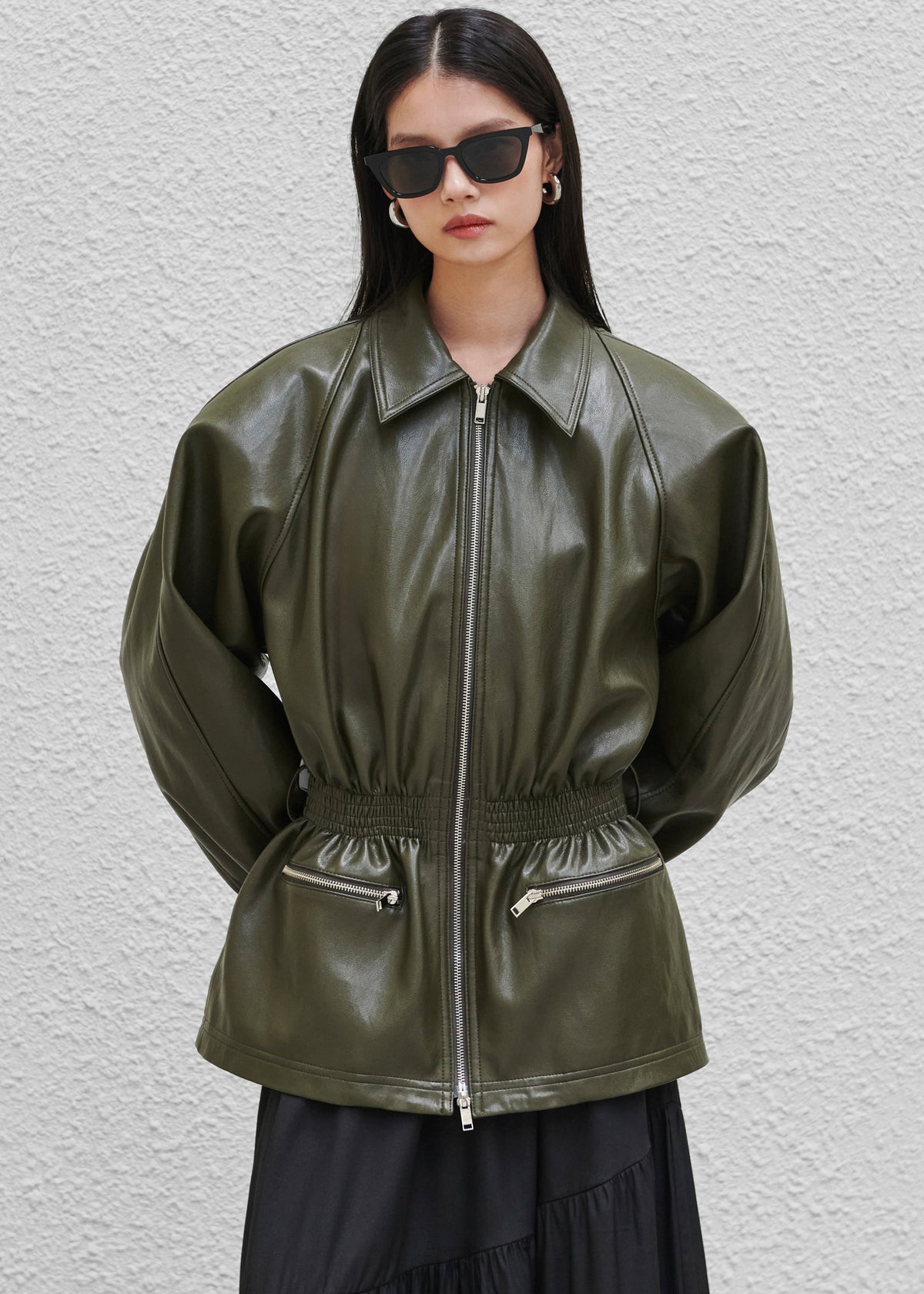 Annette Faux Leather Peplum Jacket - Olive – view 6 of 9