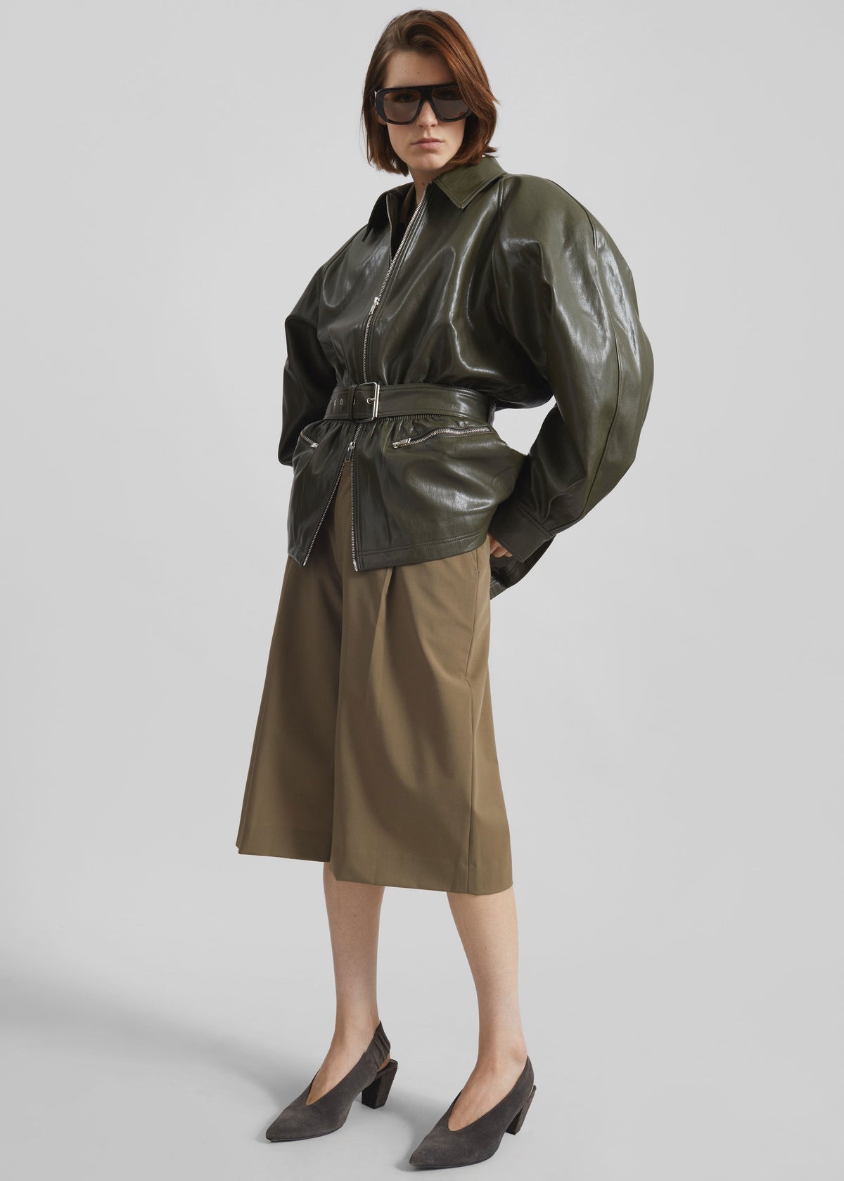 Annette Faux Leather Peplum Jacket - Olive – view 7 of 9