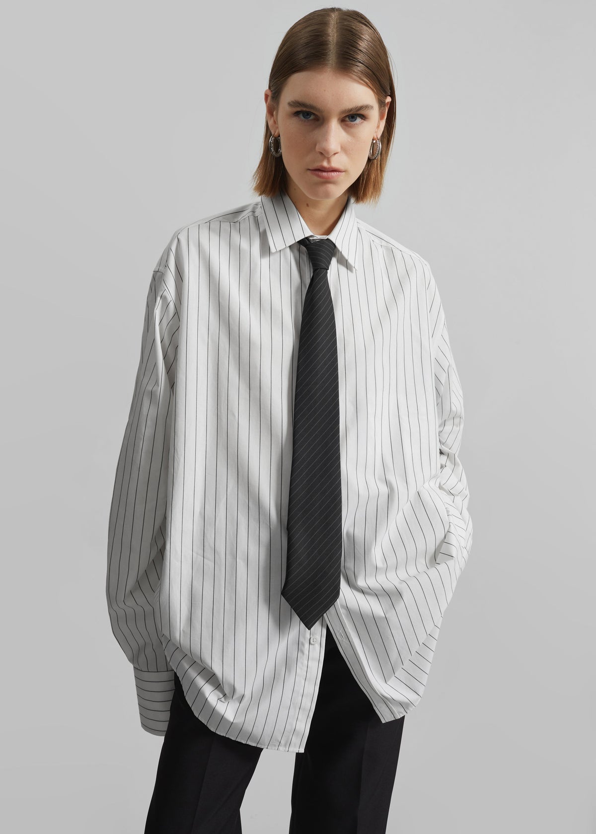 Anvers Button Up Striped Shirt - White/Black Stripe – view 3 of 15