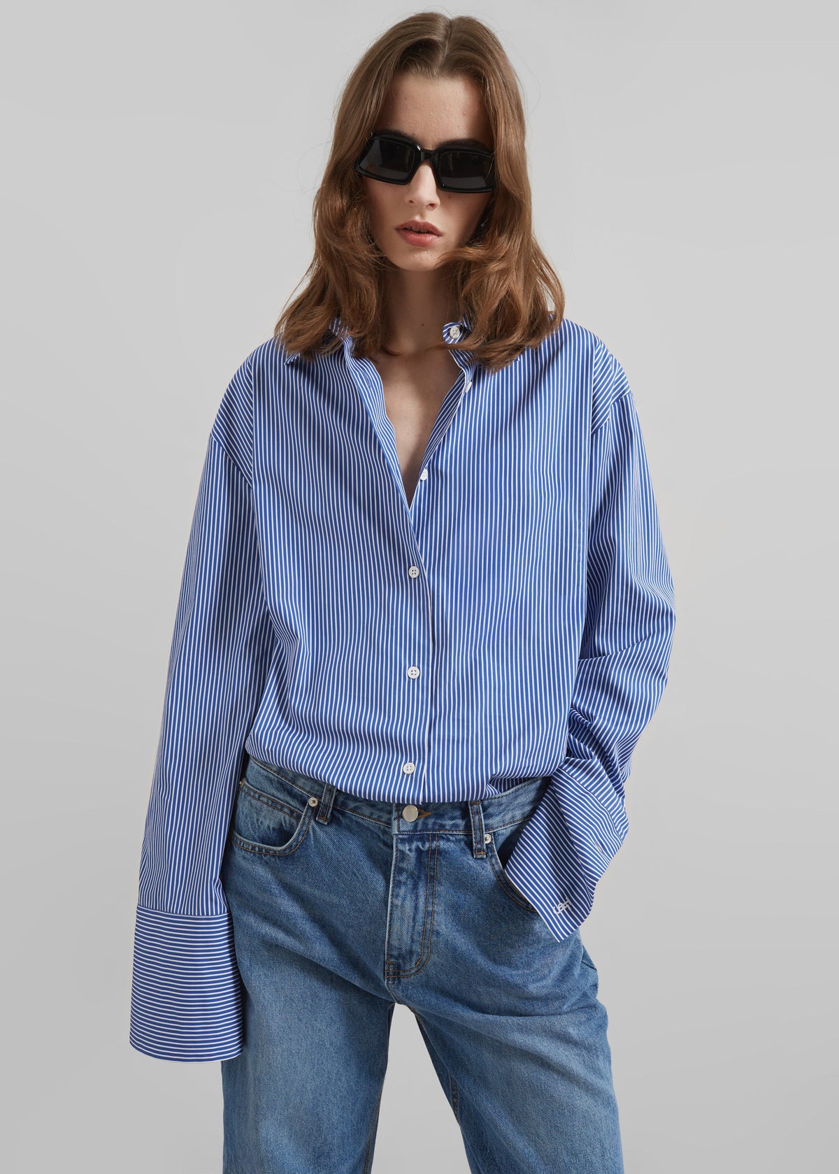 Anvers Striped Cotton Button Up Shirt - Blue/White Stripe – view 1 of 7