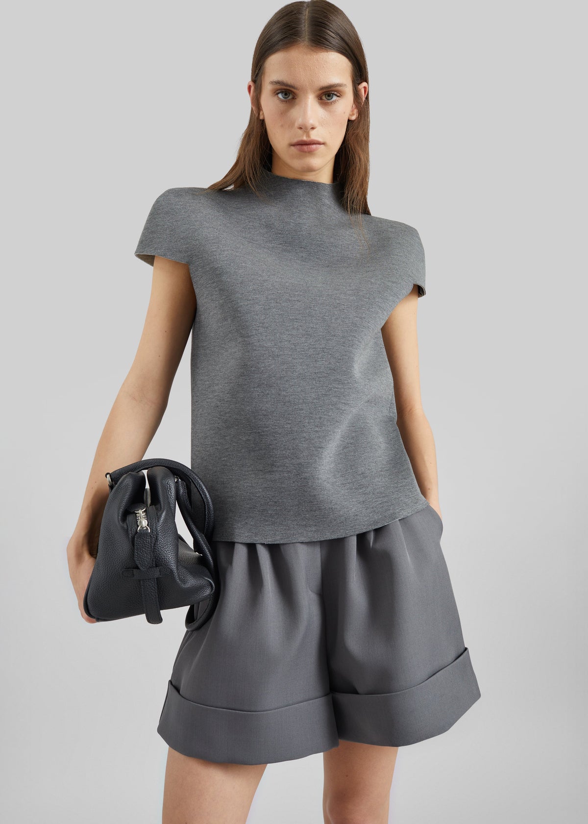 Anya Neoprene Sculpted Sleeve Top - Grey Melange – view 1 of 7