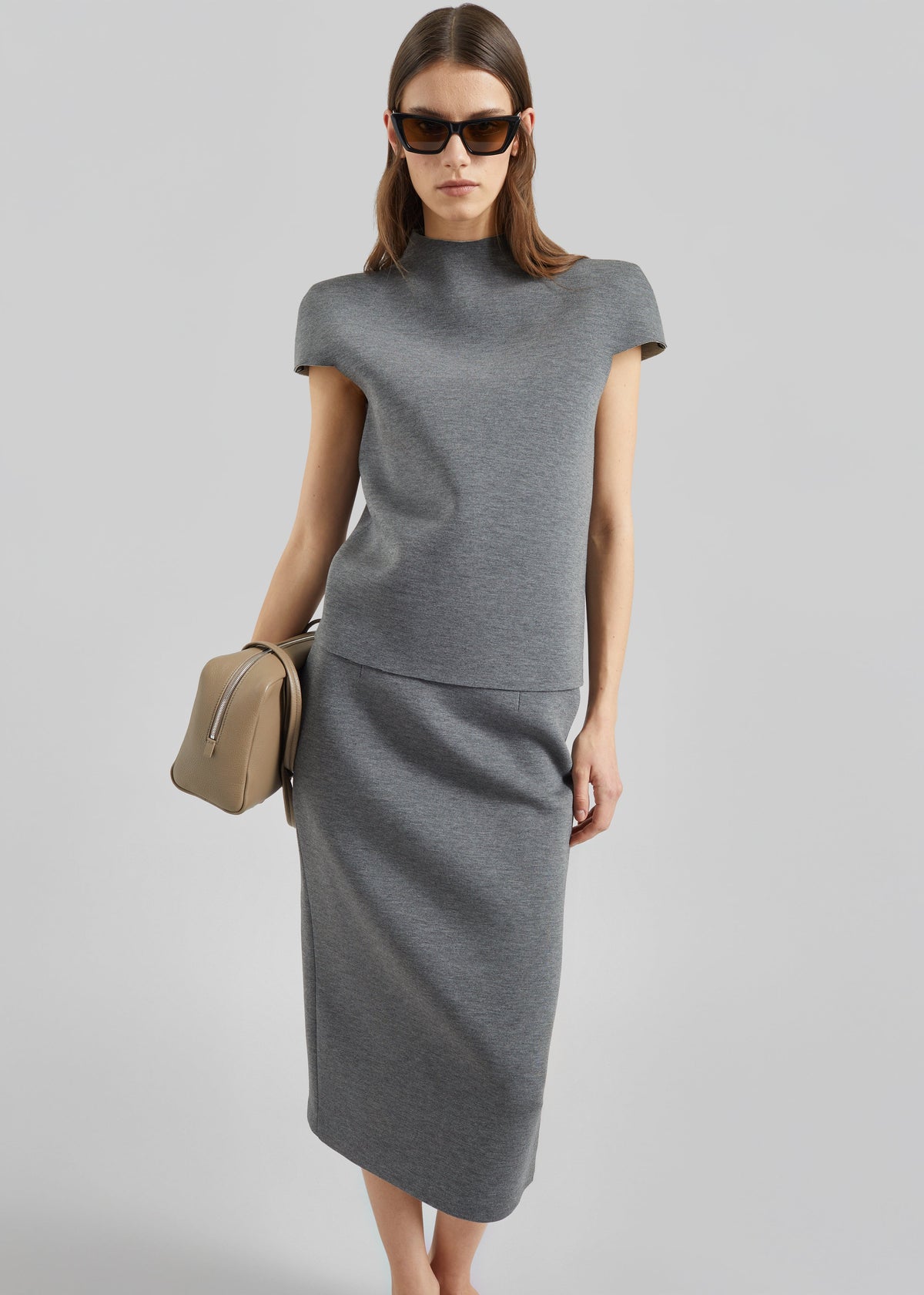 Anya Neoprene Sculpted Sleeve Top - Grey Melange – view 2 of 7