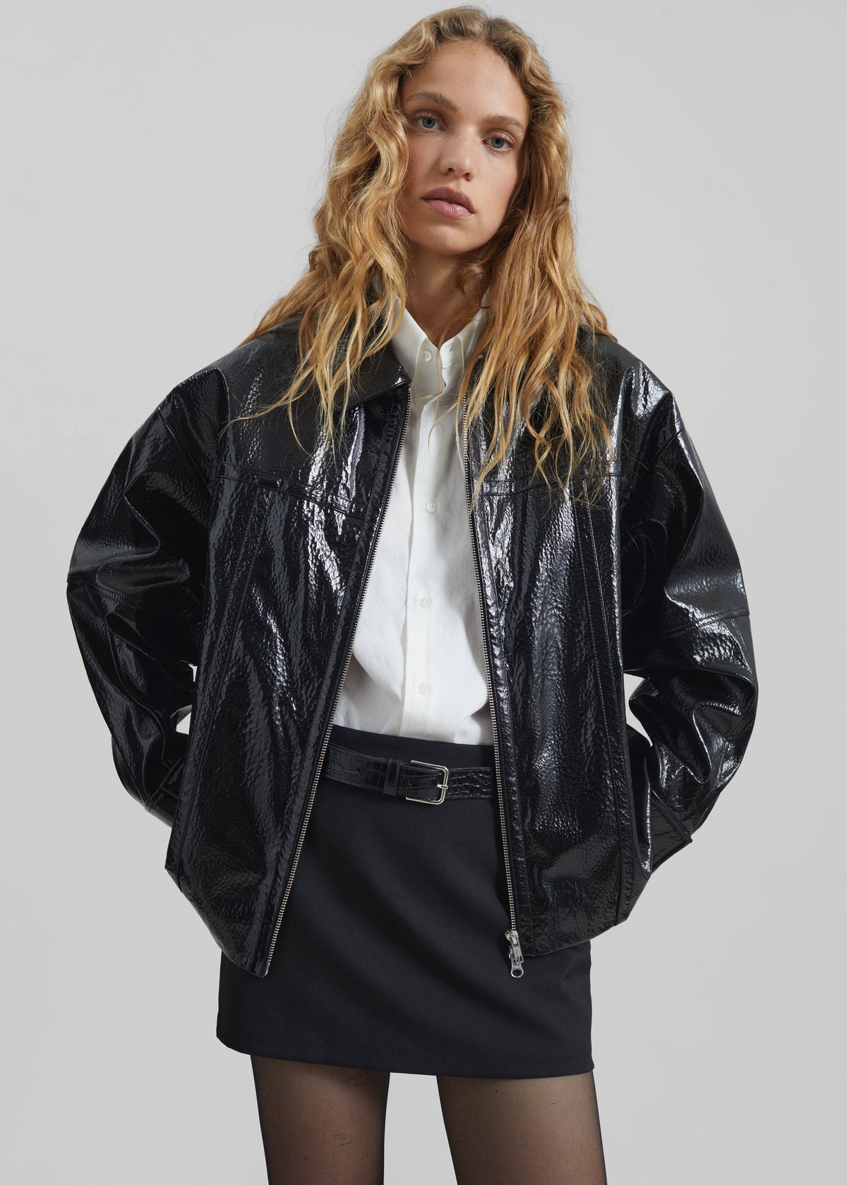 Arbor Crackled Faux Leather Jacket - Black – view 1 of 10