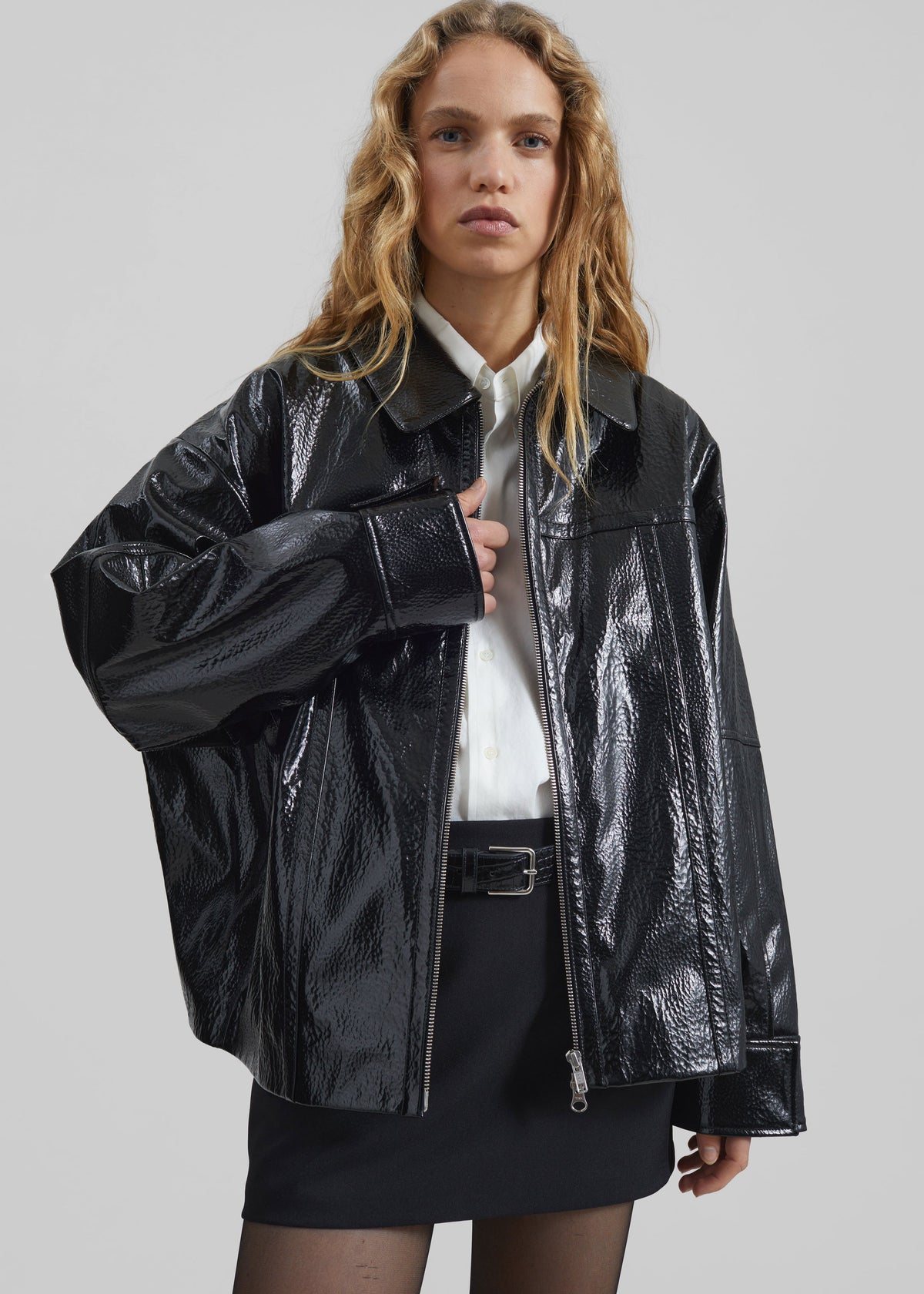 Arbor Crackled Faux Leather Jacket - Black – view 5 of 10
