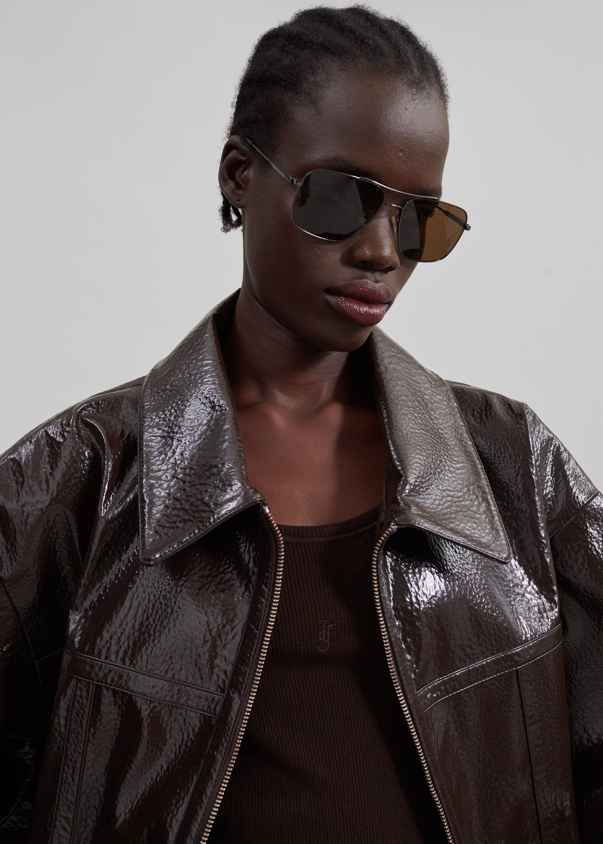 Arbor Crackled Faux Leather Jacket - Brown – view 9 of 11