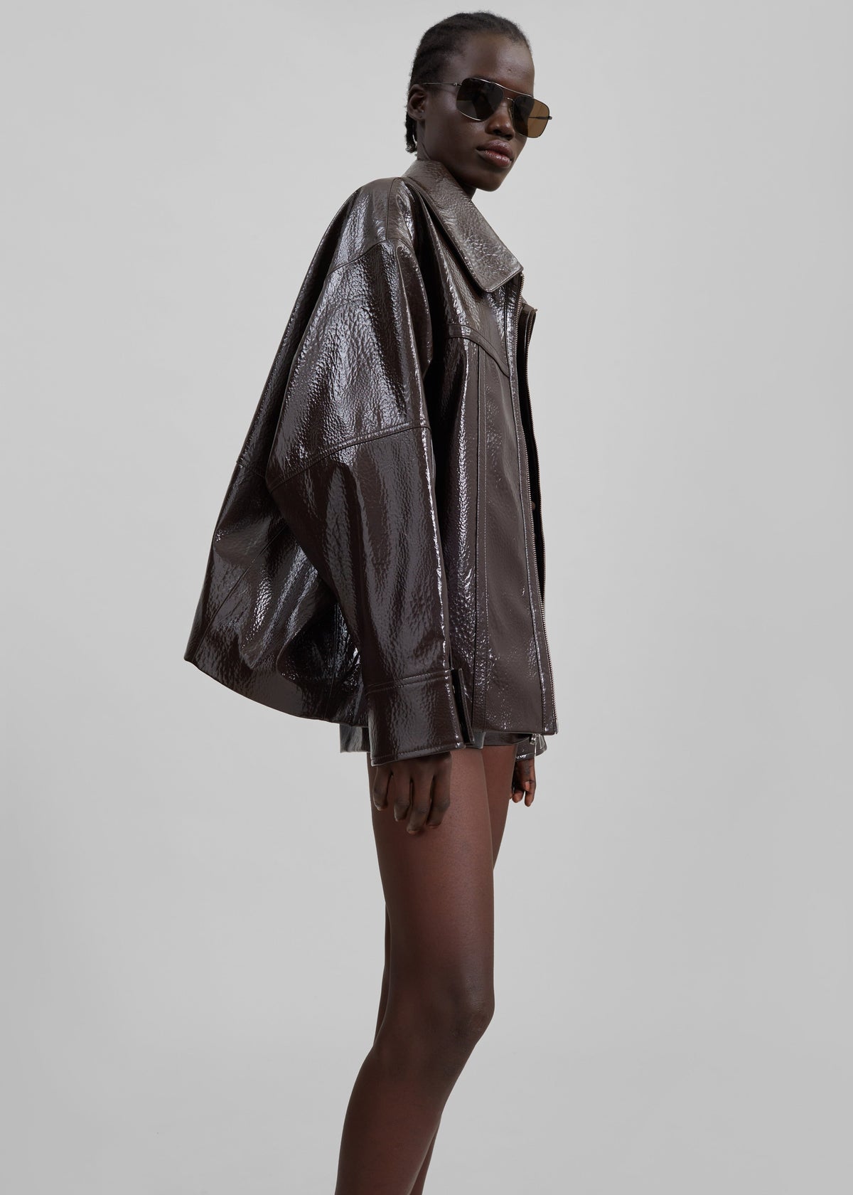 Arbor Crackled Faux Leather Jacket - Brown – view 4 of 11