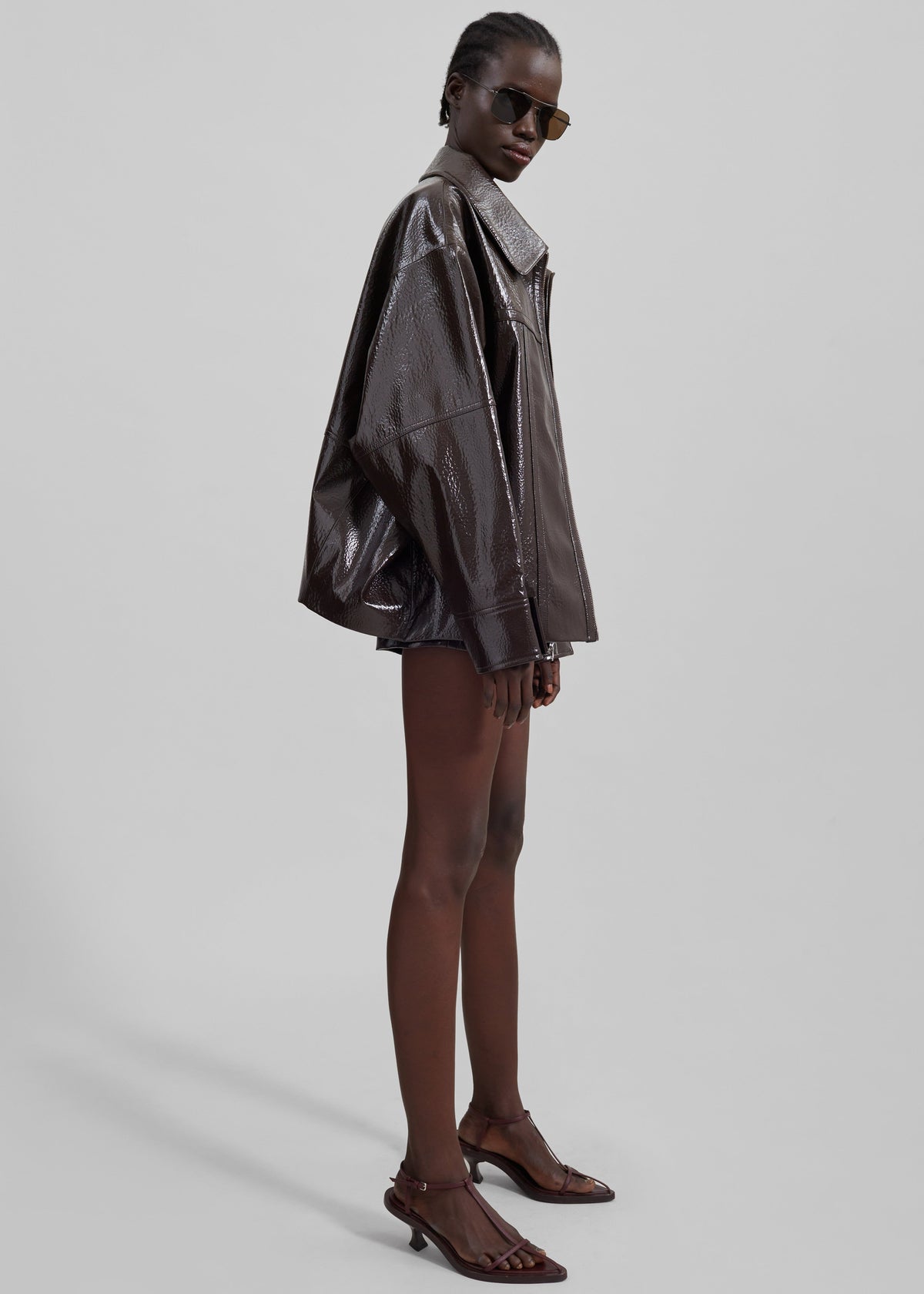 Arbor Crackled Faux Leather Jacket - Brown – view 8 of 11