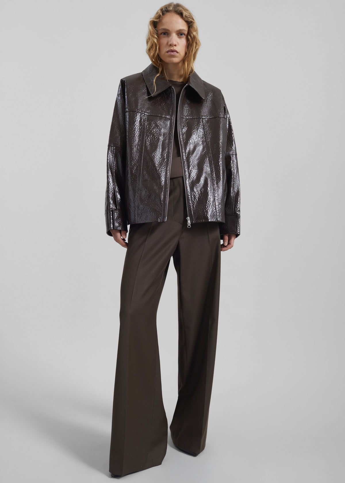 Arbor Crackled Faux Leather Jacket - Brown – view 3 of 11