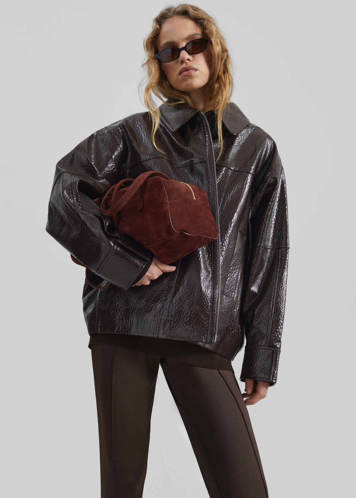 Arbor Crackled Faux Leather Jacket - Brown – view 1 of 11