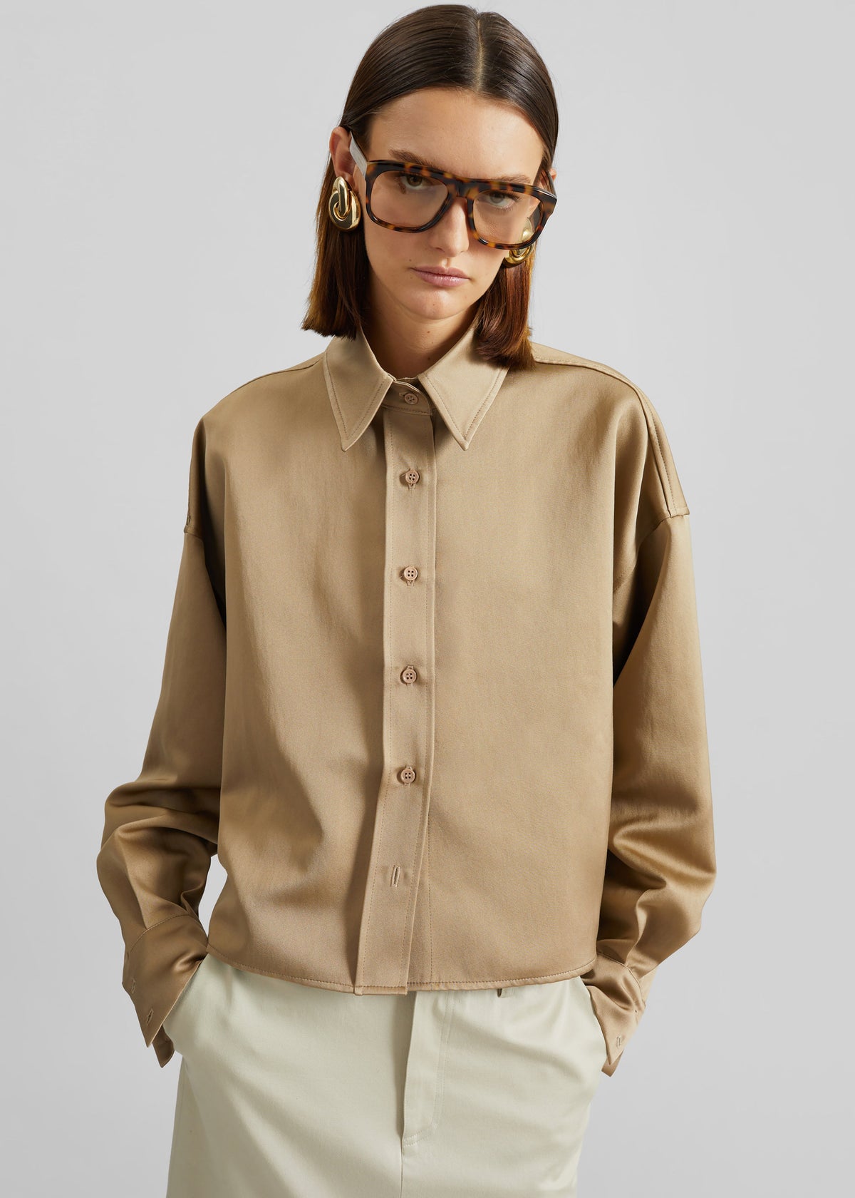 Arlen Satin Boxy Shirt - Beige – view 1 of 1