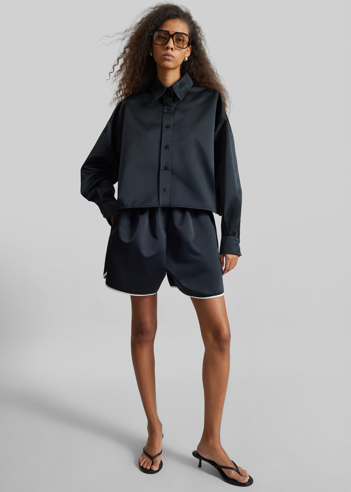 Arlen Satin Boxy Shirt - Black – view 1 of 7