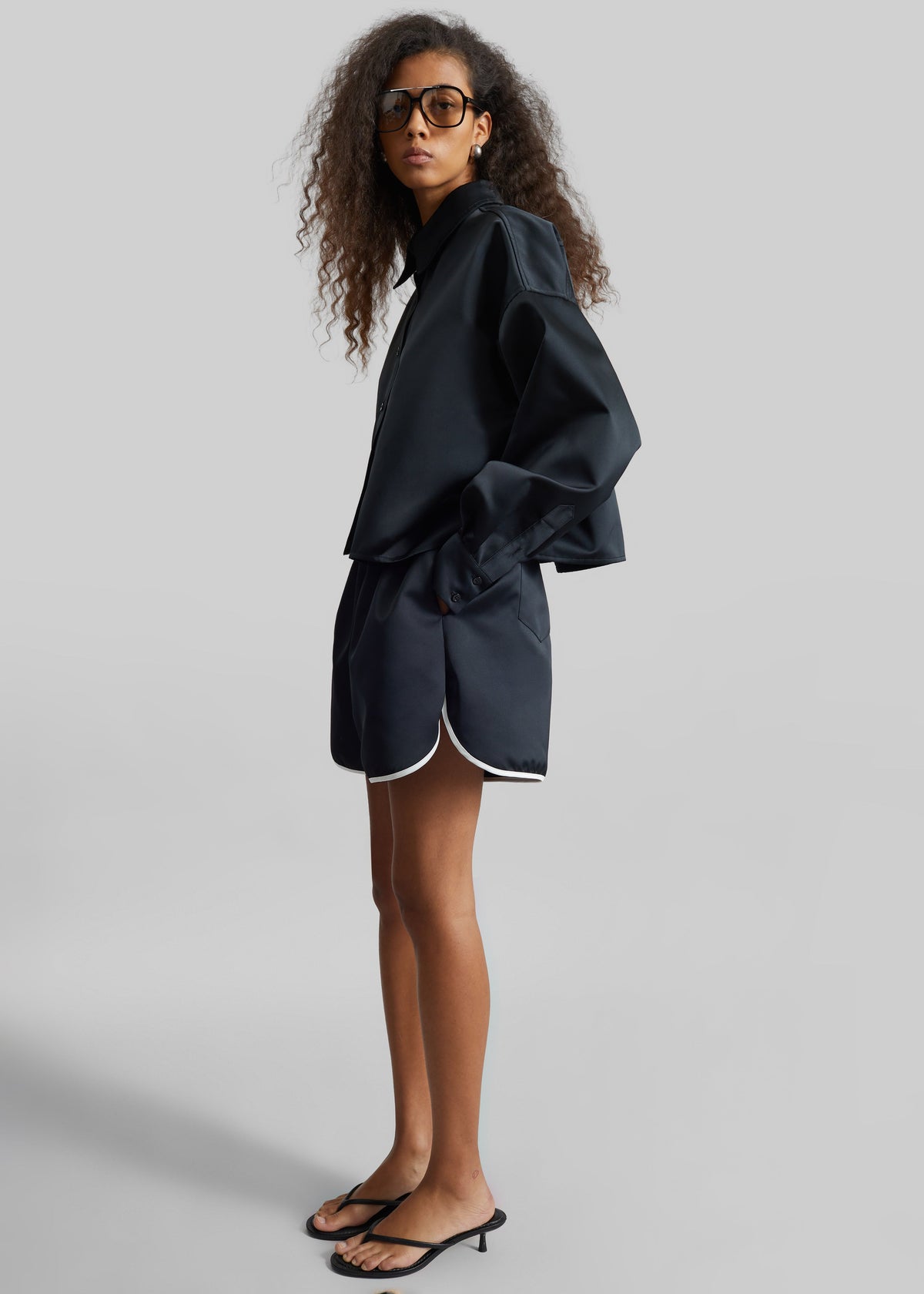 Arlen Satin Boxy Shirt - Black – view 2 of 7