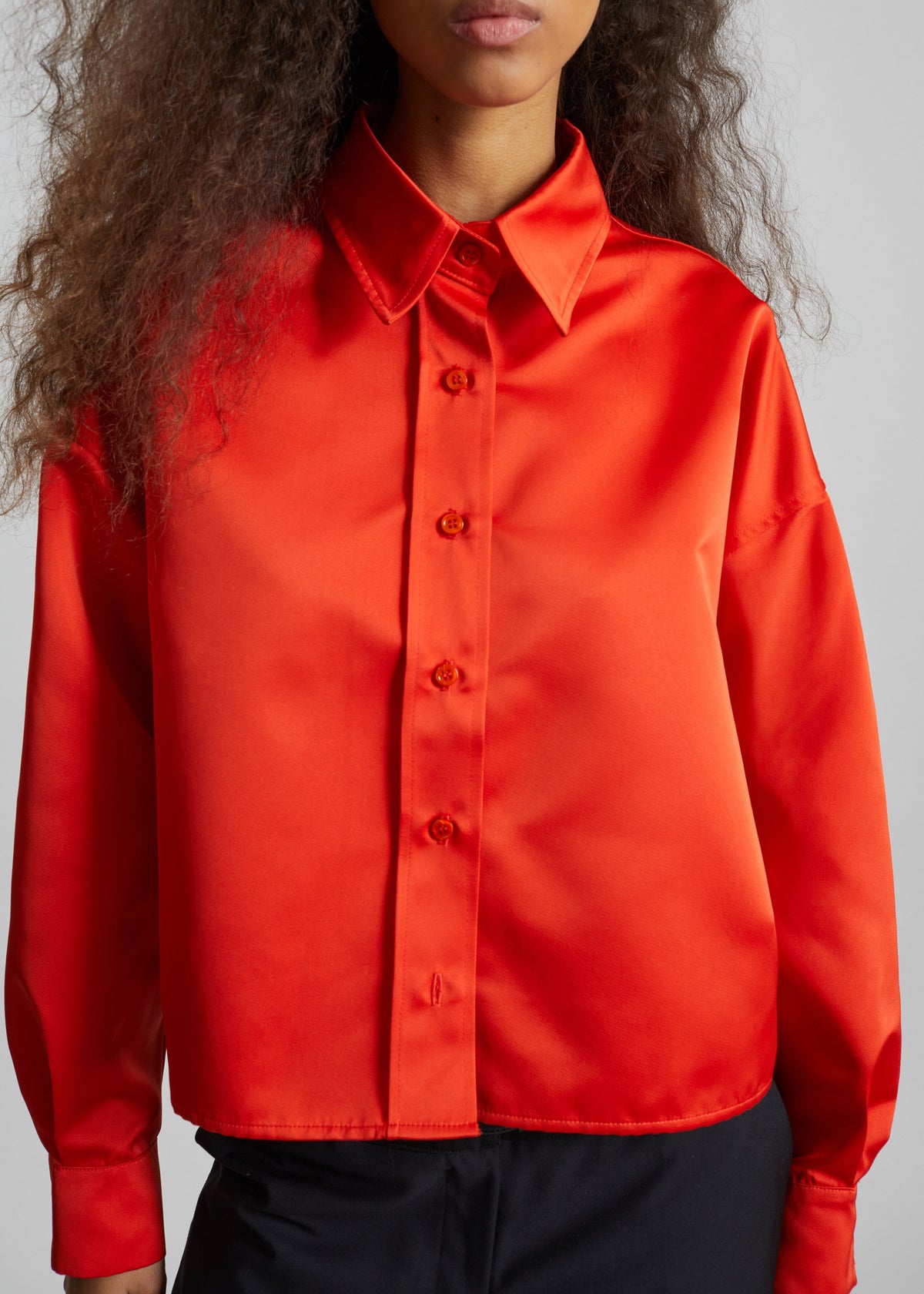 Arlen Satin Boxy Shirt - Coral Red – view 4 of 6