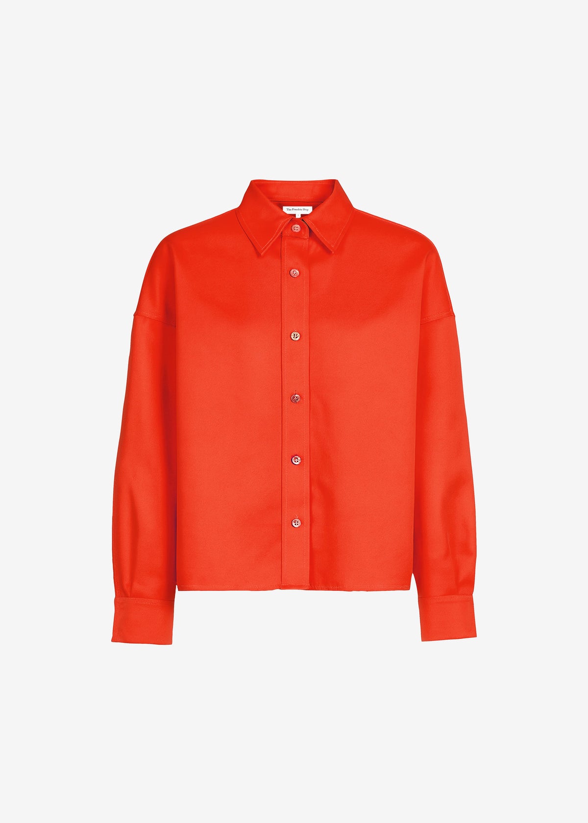 Arlen Satin Boxy Shirt - Coral Red – view 6 of 6