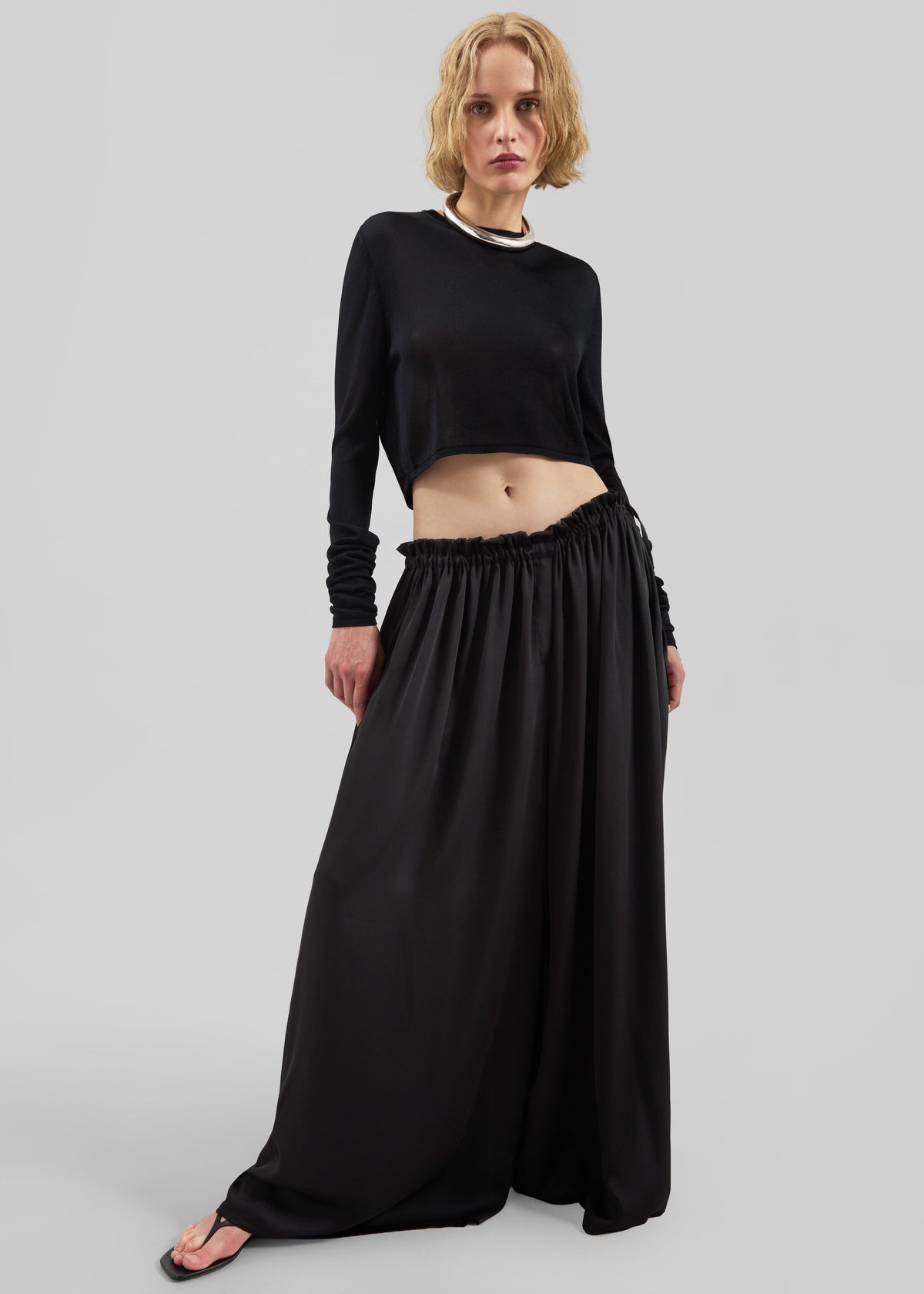 Arleth Satin Sheer Drawstring Pants - Black – view 4 of 7