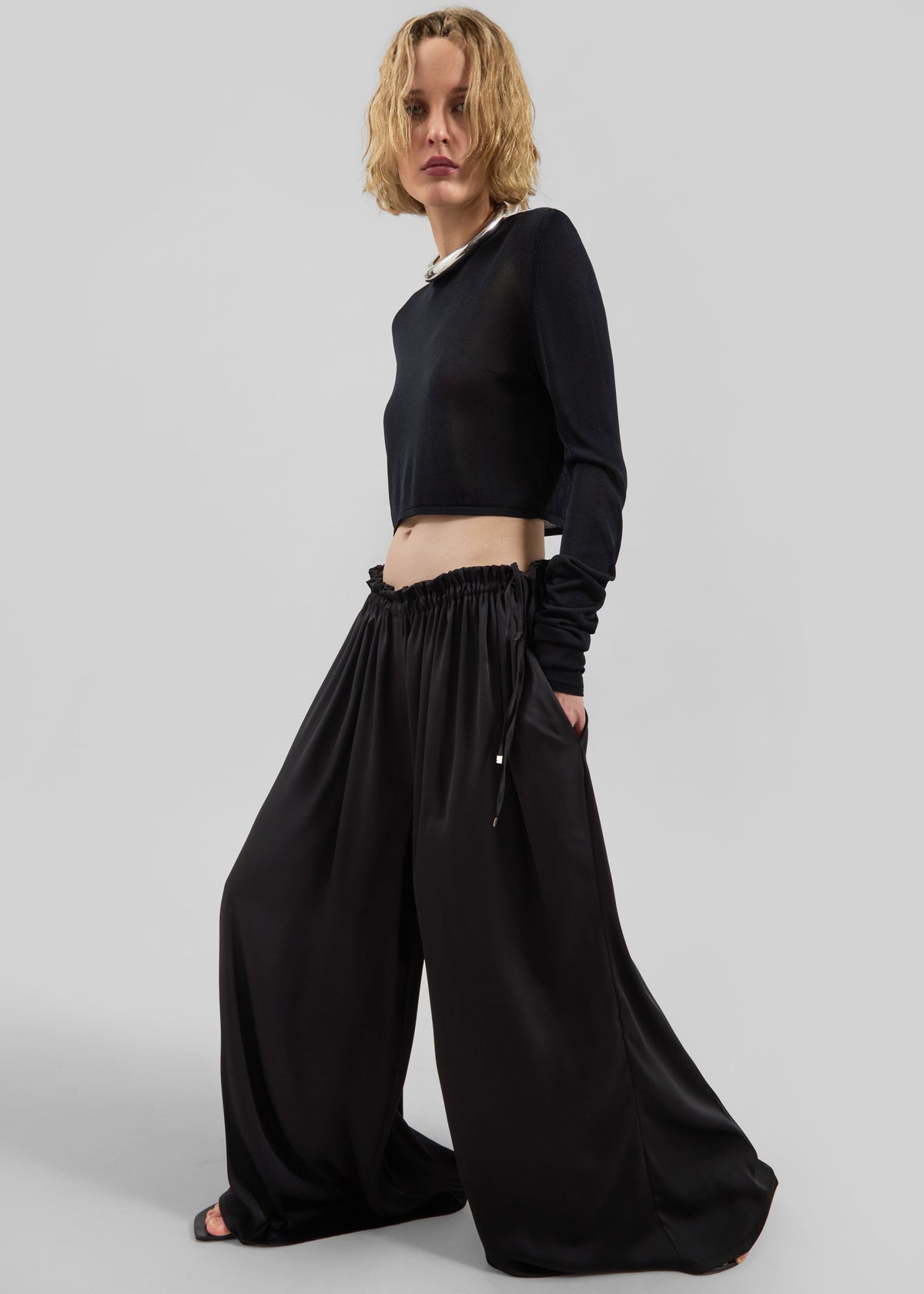 Arleth Satin Sheer Drawstring Pants - Black – view 3 of 7