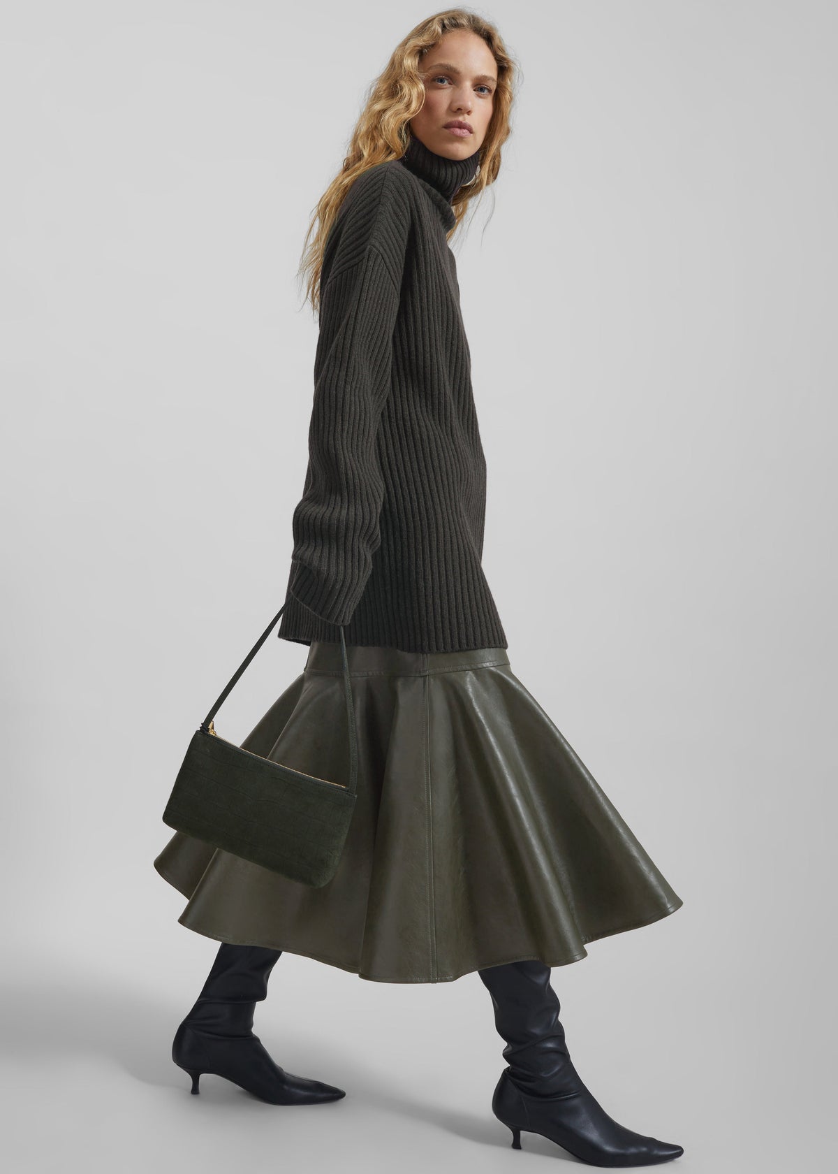 Arvika Faux Leather Mermaid Skirt - Dark Olive – view 1 of 7