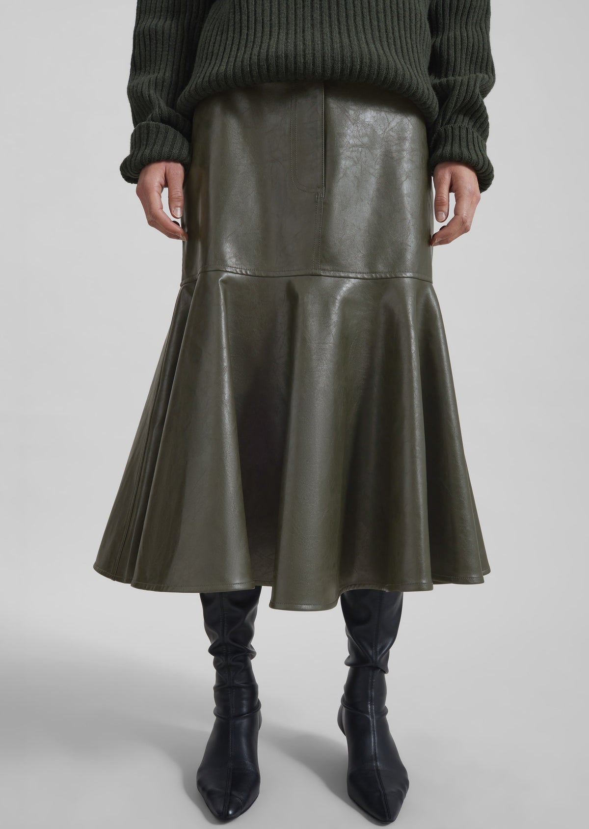 Arvika Faux Leather Mermaid Skirt - Dark Olive – view 2 of 7
