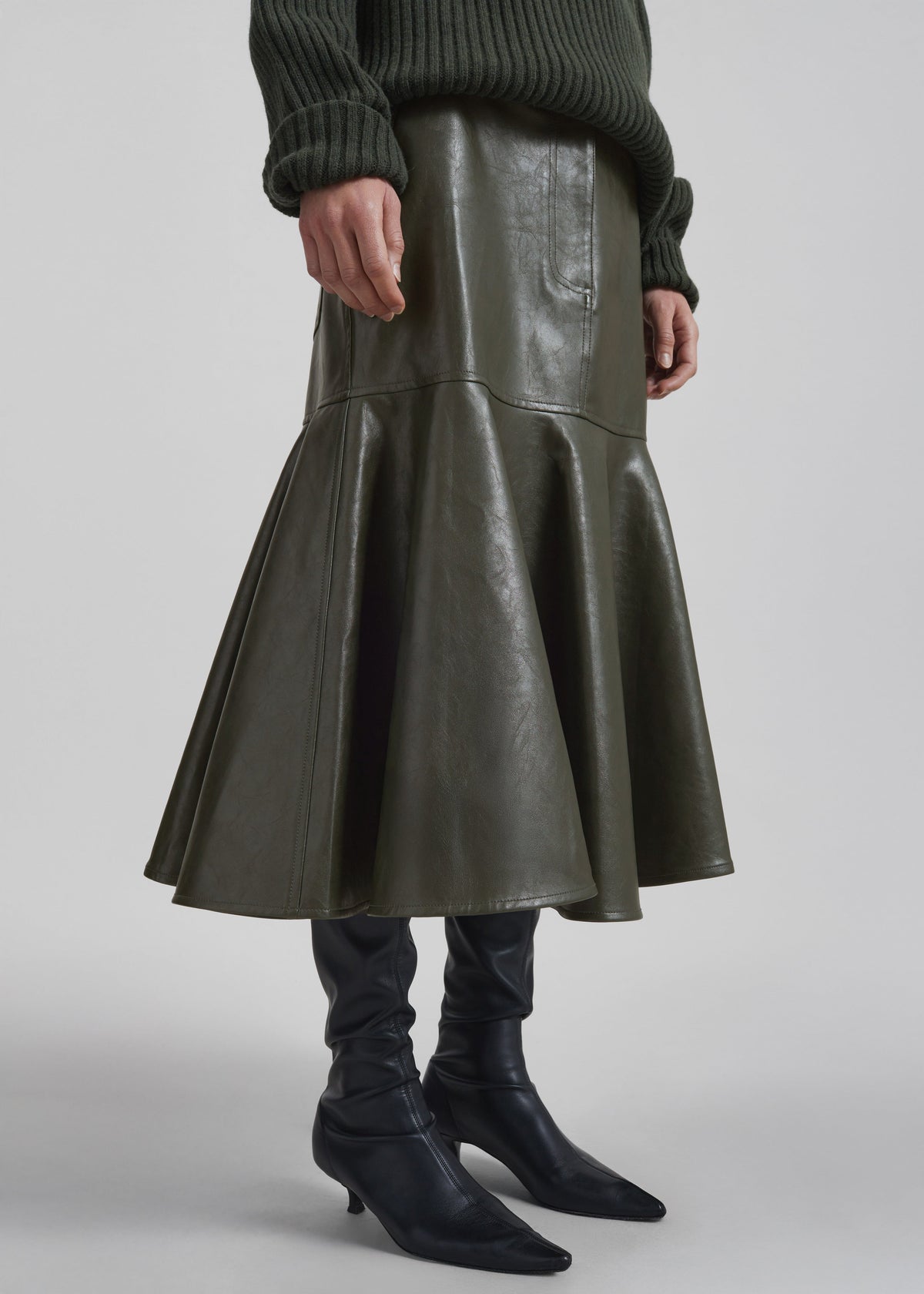 Arvika Faux Leather Mermaid Skirt - Dark Olive – view 4 of 7