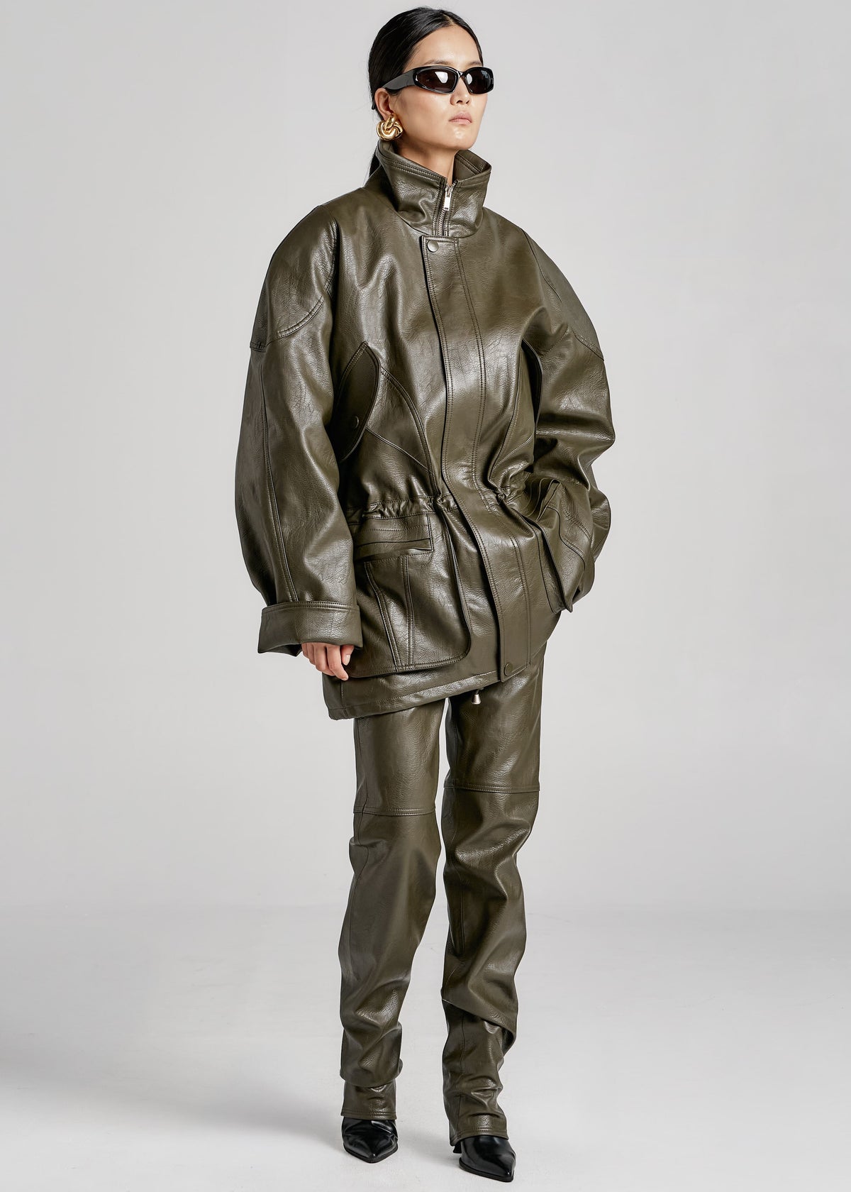 Ascona Faux Leather Jacket - Dark Olive – view 7 of 12