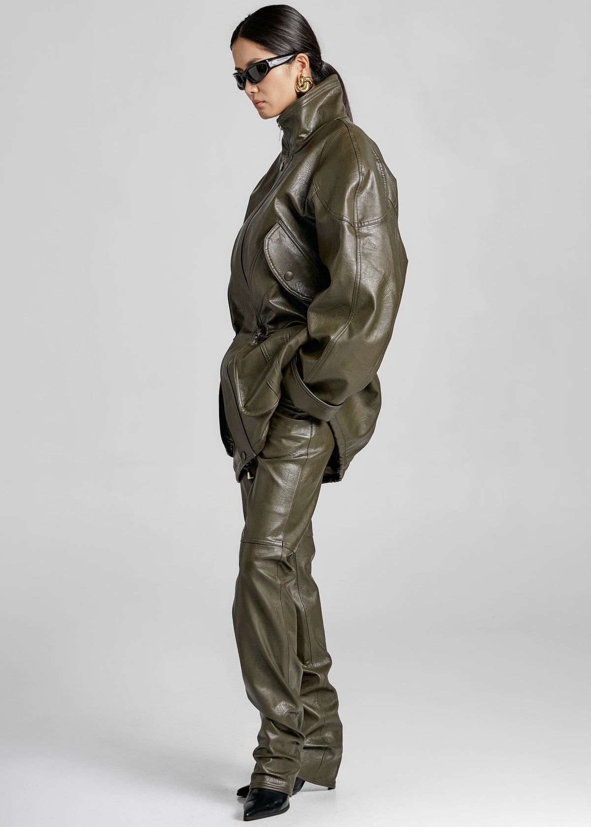 Ascona Faux Leather Jacket - Dark Olive – view 8 of 12
