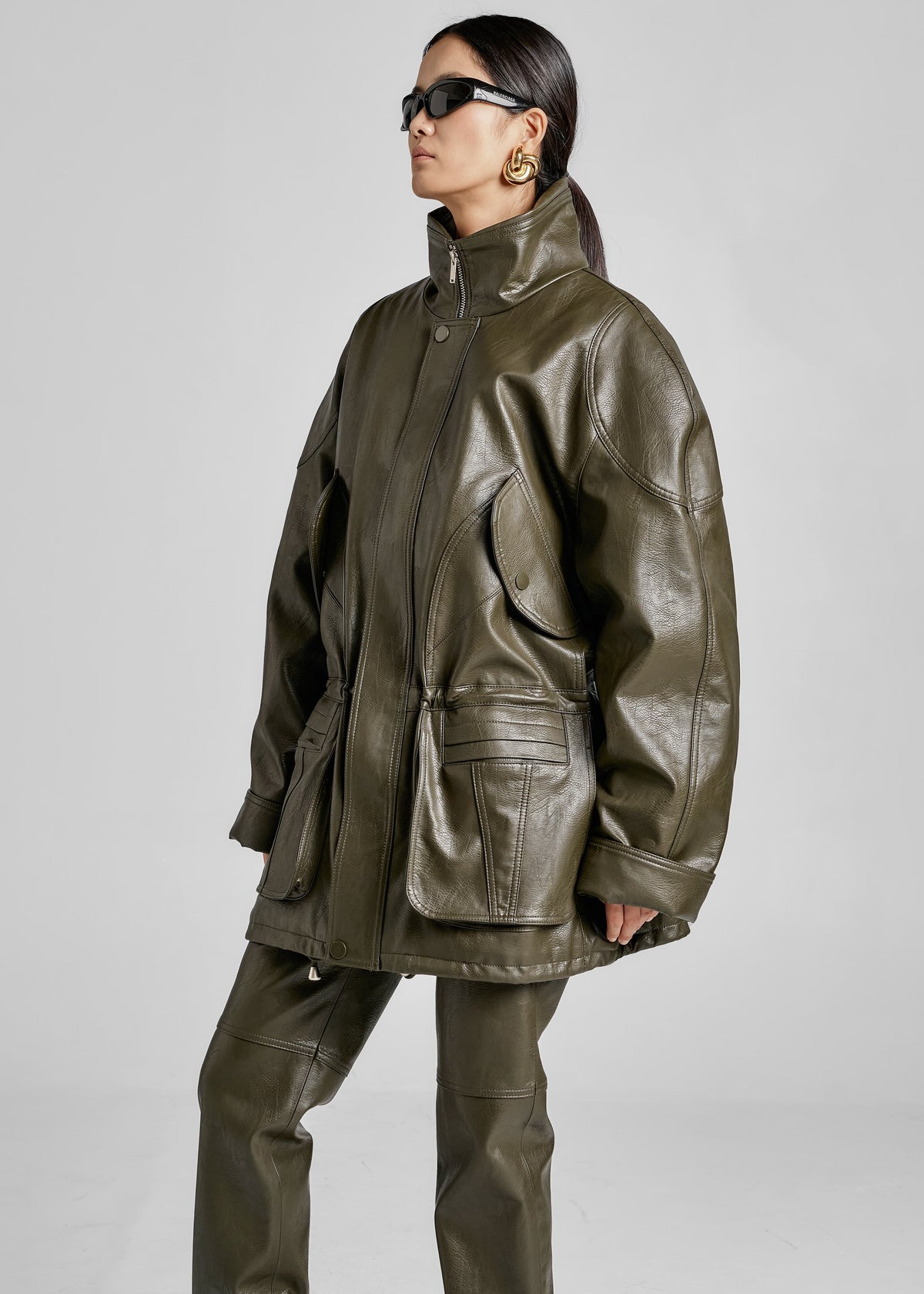 Ascona Faux Leather Jacket - Dark Olive – view 10 of 12
