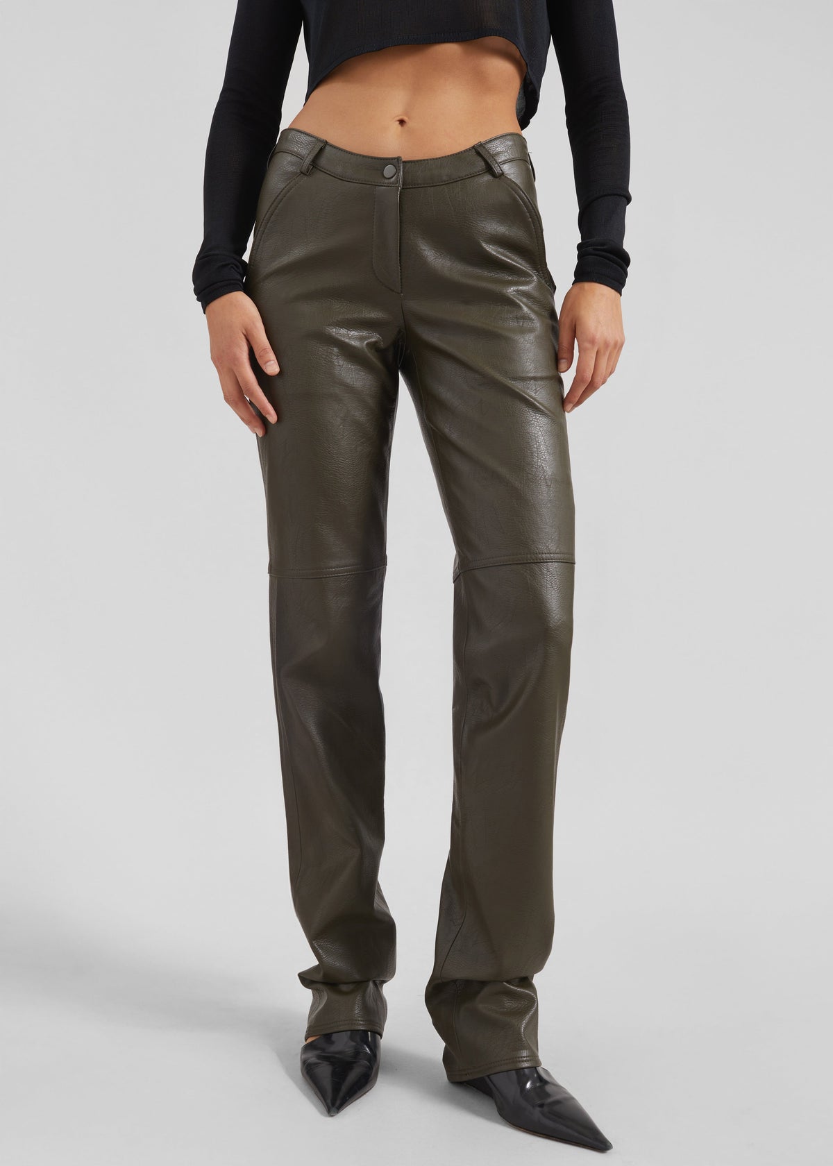 Ascona Faux Leather Pants - Dark Olive – view 3 of 12