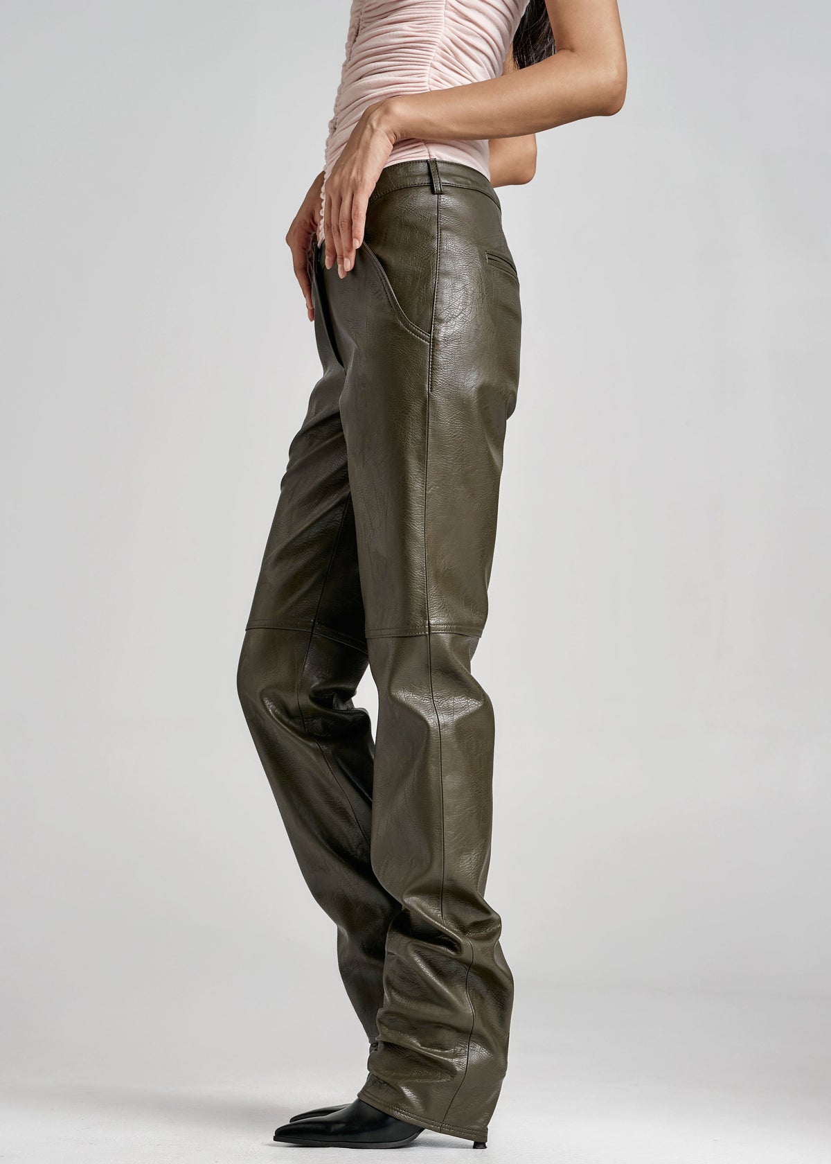 Ascona Faux Leather Pants - Dark Olive – view 1 of 12