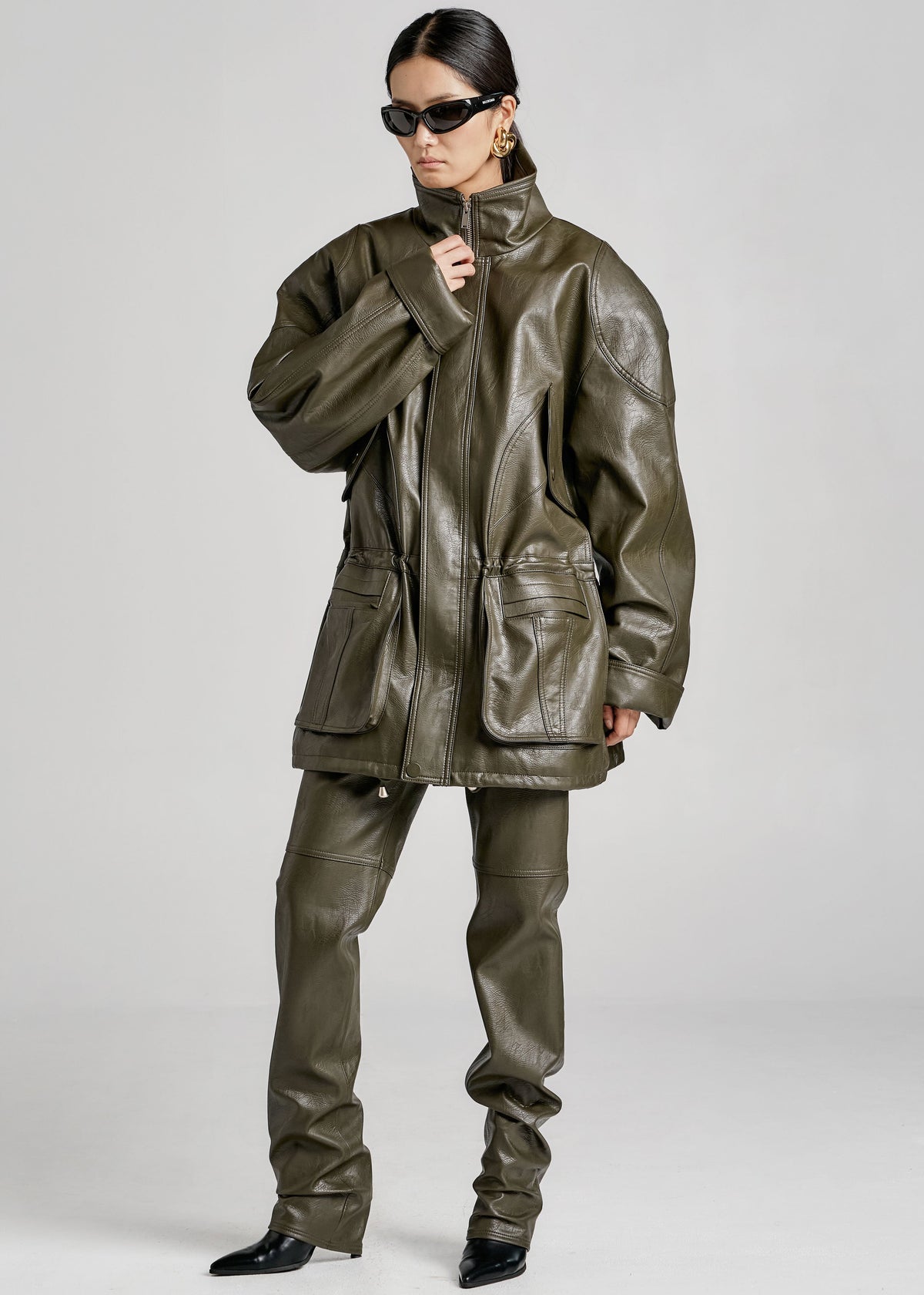 Ascona Faux Leather Pants - Dark Olive – view 2 of 12