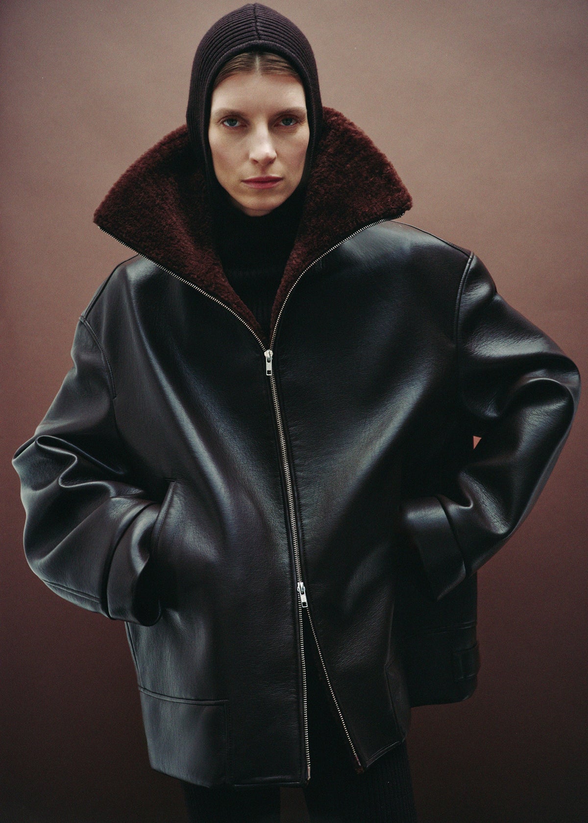 Aspen Faux Leather Jacket - Brown – view 1 of 8