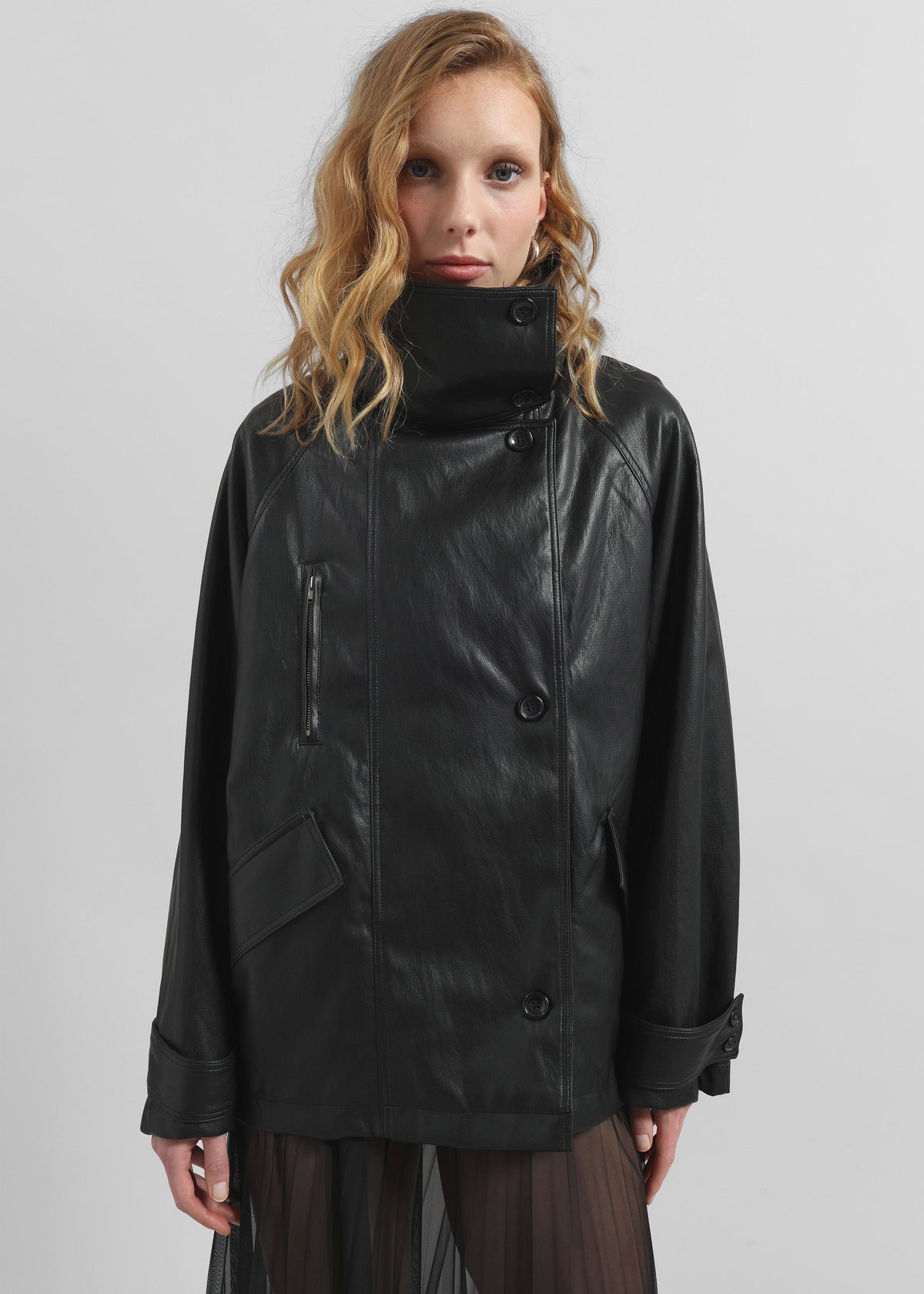 Amunta Faux Leather Trench Jacket - Black – view 4 of 9