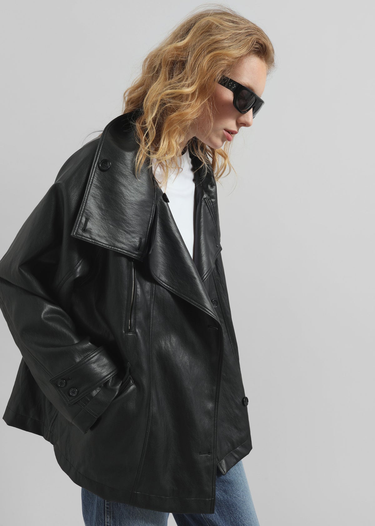 Amunta Faux Leather Trench Jacket - Black – view 1 of 9