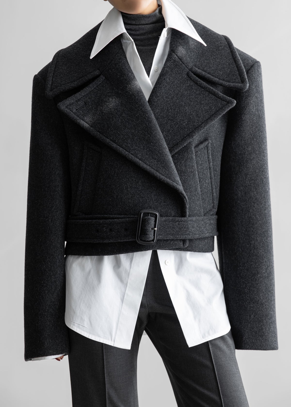 Aumale Cropped Wool Peacoat - Charcoal – view 8 of 11