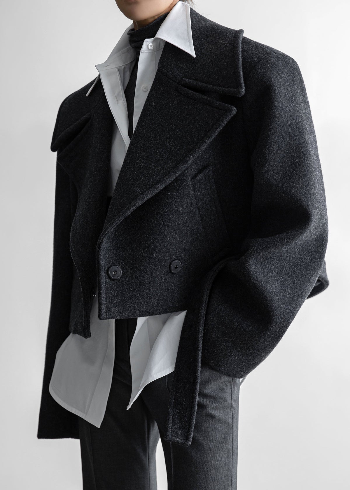 Aumale Cropped Wool Peacoat - Charcoal – view 1 of 11