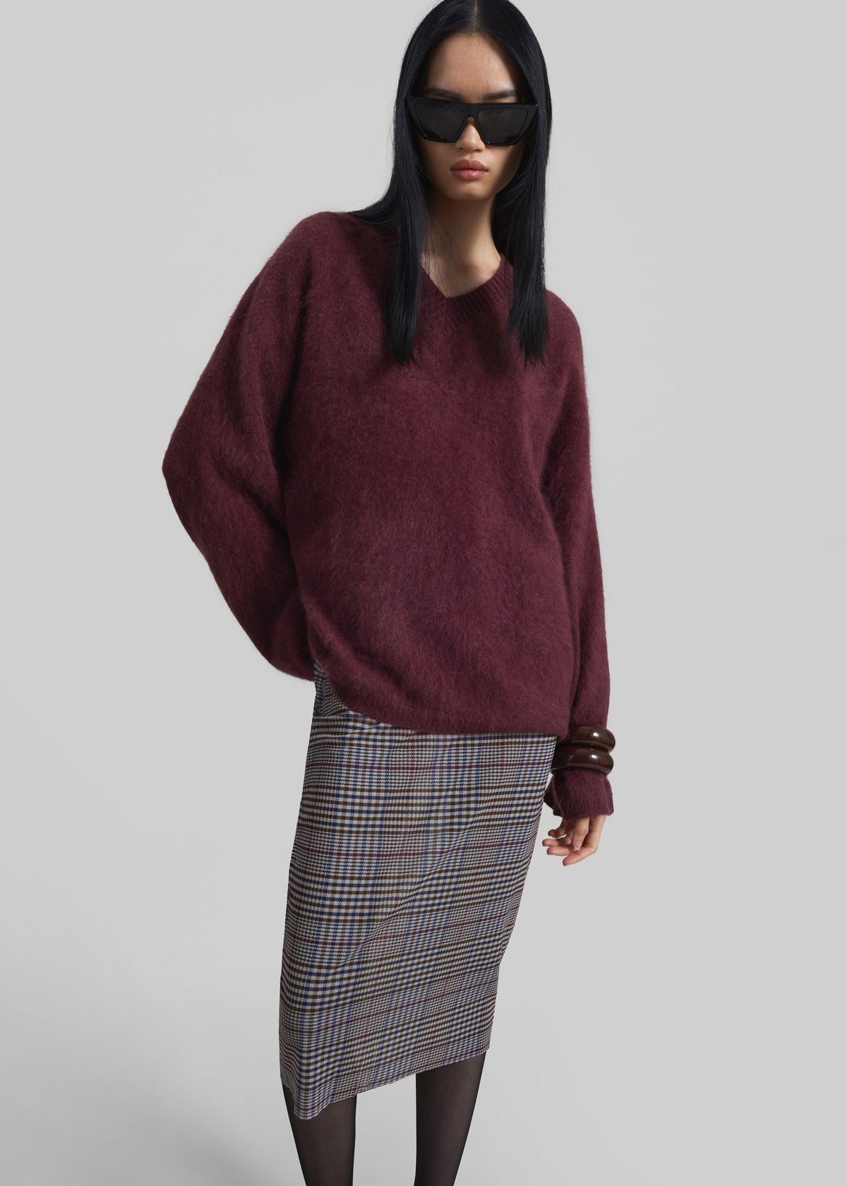 Aurora Sheer Mesh Skirt - Beige Glen Plaid – view 7 of 10